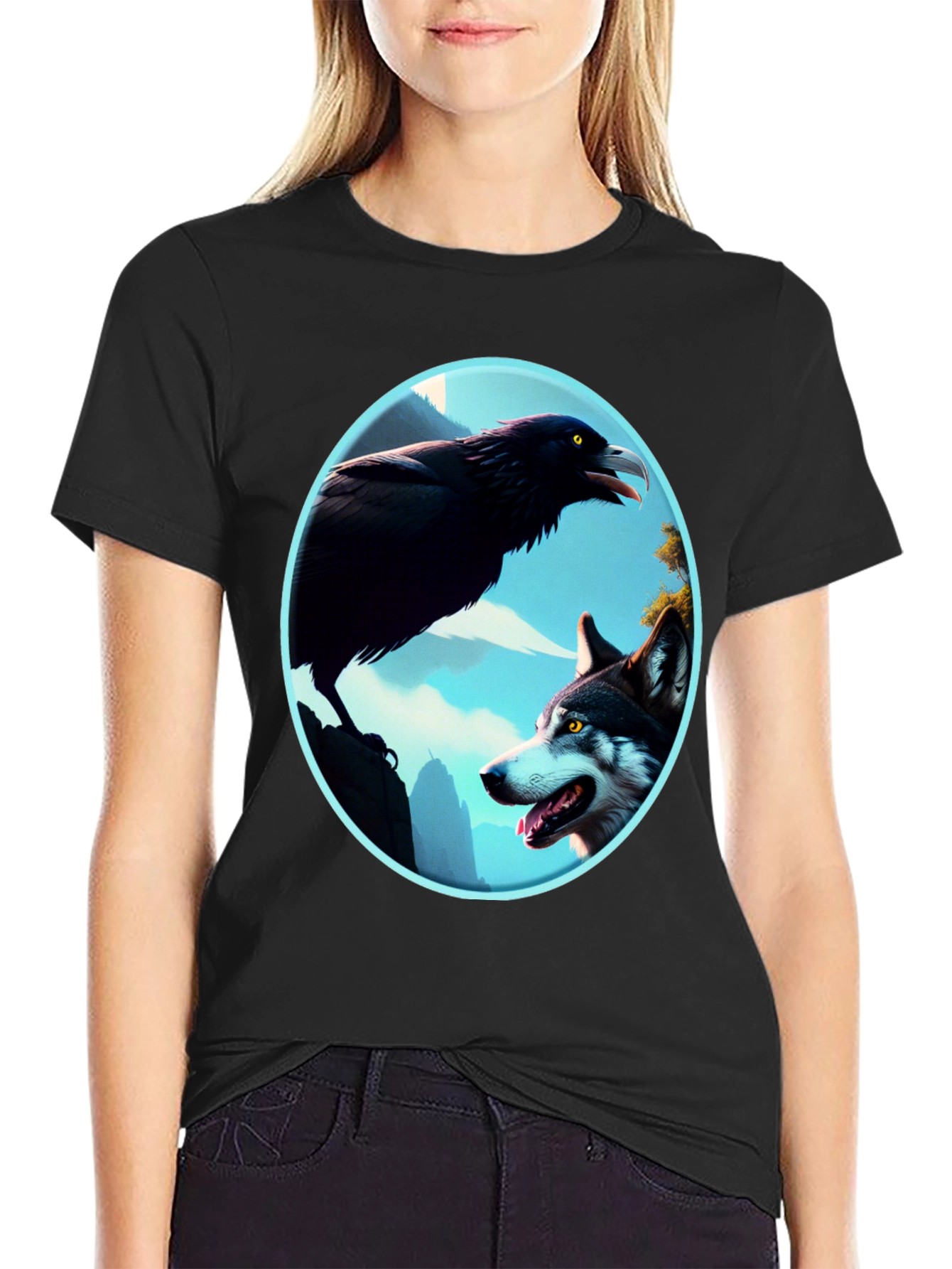 Black Raven and Wolf Graphic Tee view 2