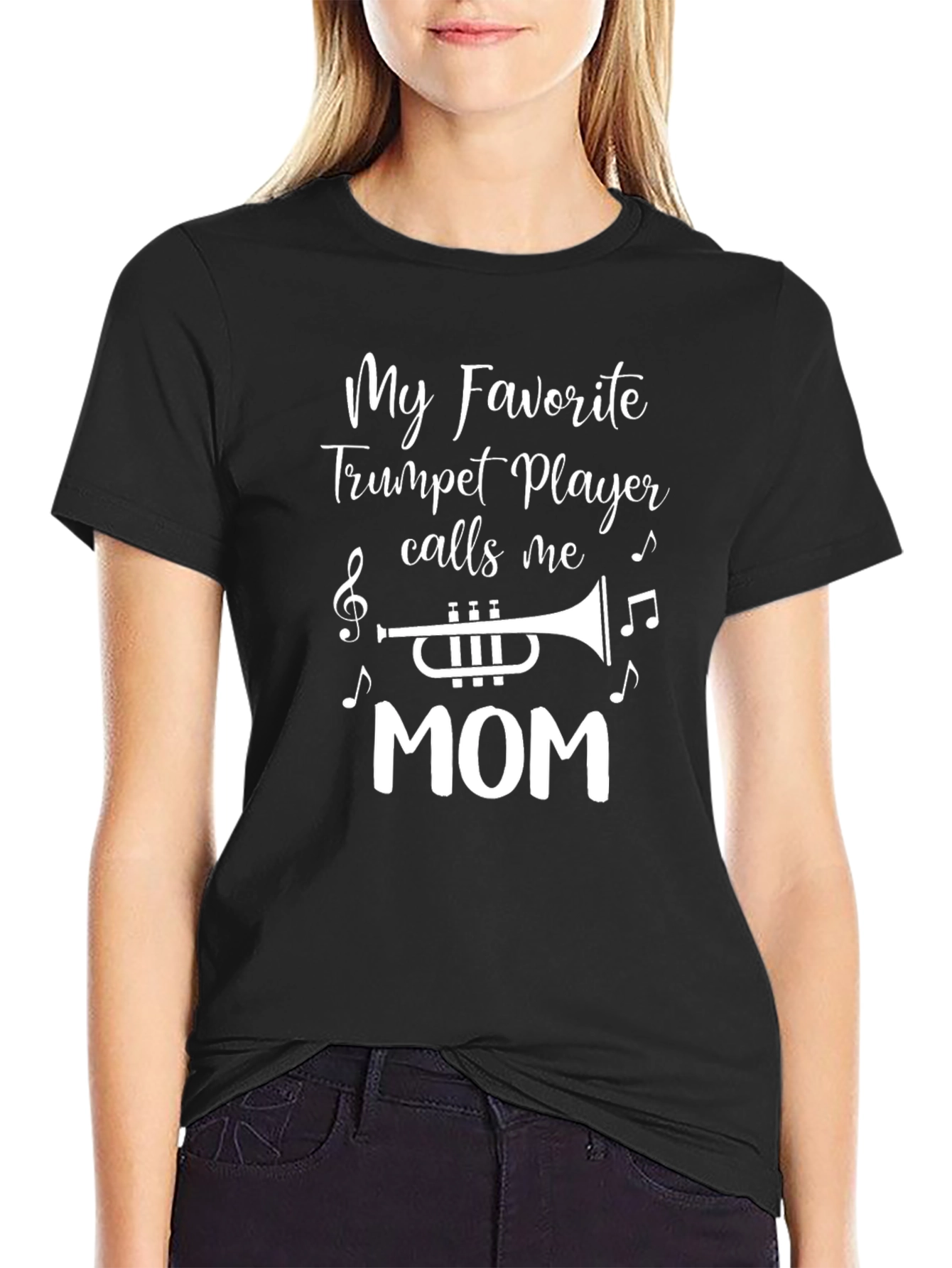 Black My Favorite Trumpet Player Calls Me MOM T-Shirt view 2