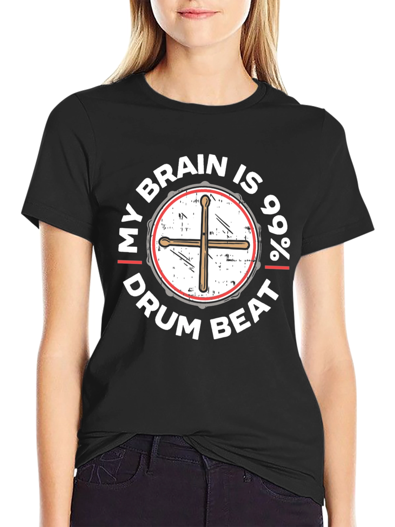 Black Drum Beat Brain T-Shirt - Musician Tee view 2