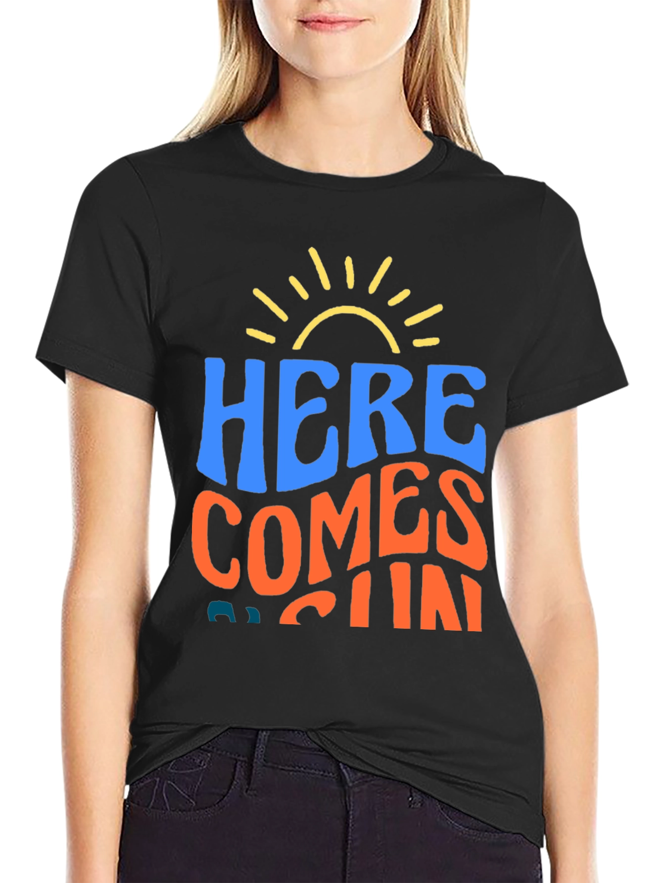 Black Here Comes The Sun Graphic Tee - Black Cotton Blend view 2