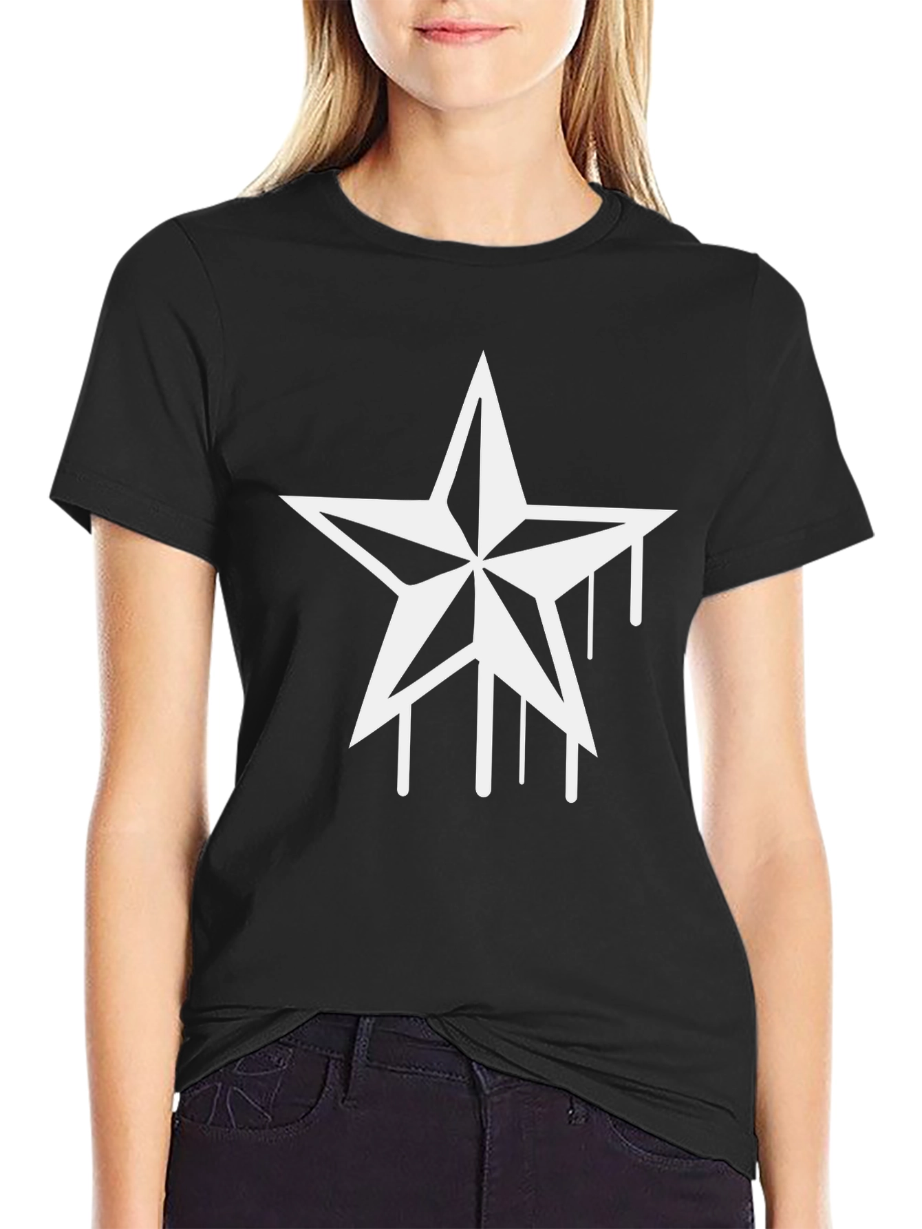Black Graphic Tee - Nautical Star Drip - 2