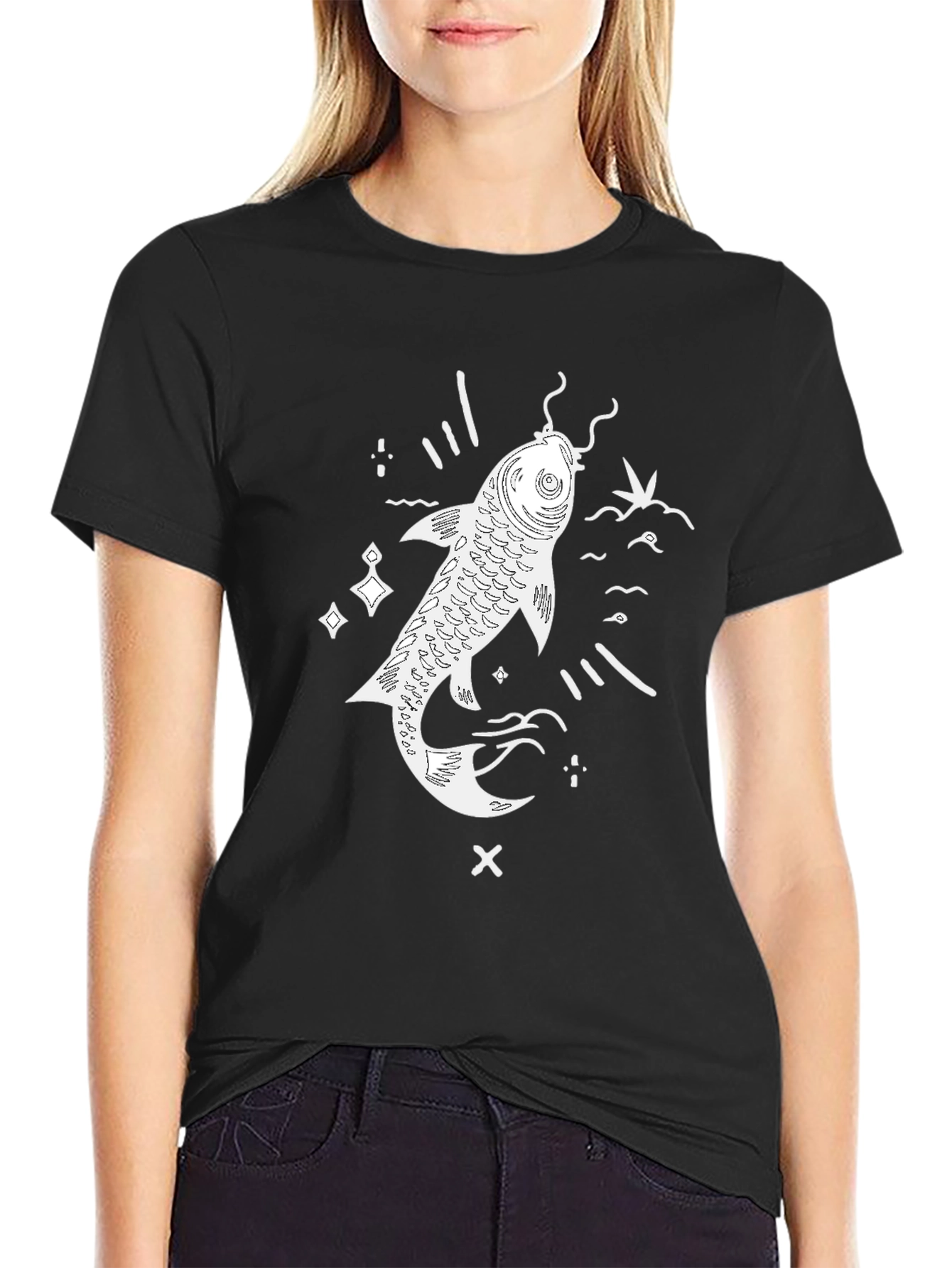 Black Koi Fish Graphic T-Shirt - Black Casual Tee view 2