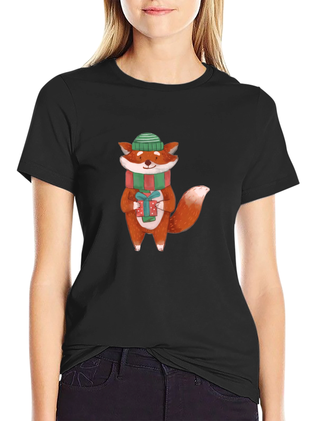 Black Festive Fox Graphic Tee - Holiday Cheer view 2
