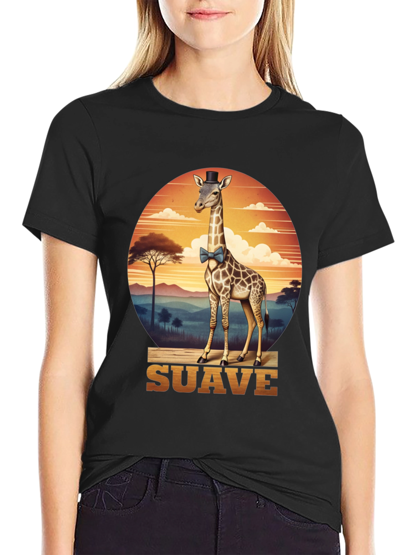 Black Suave Giraffe T-Shirt view 2