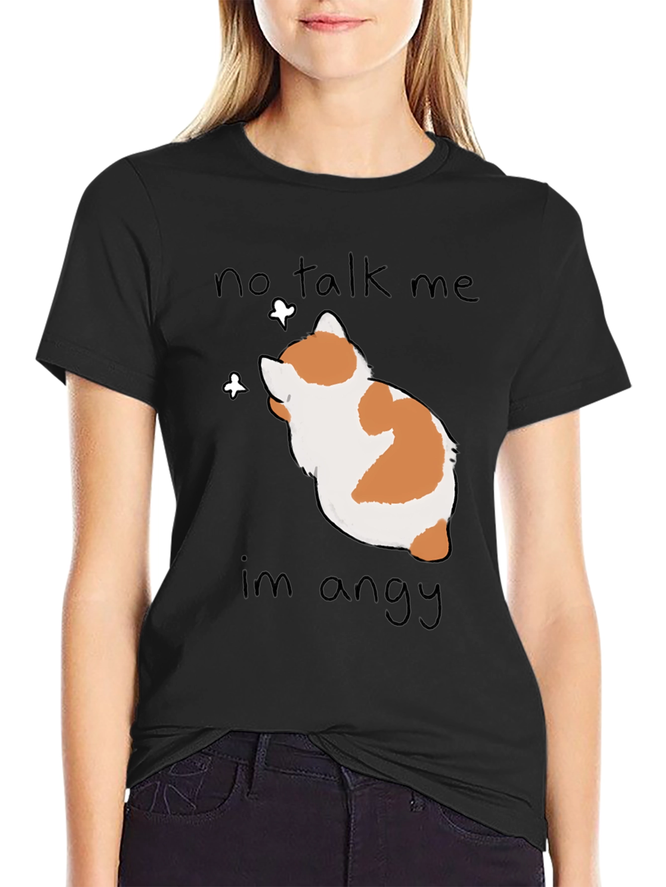Black No Talk Me I'm Angy T-Shirt - Funny Cat Tee view 2