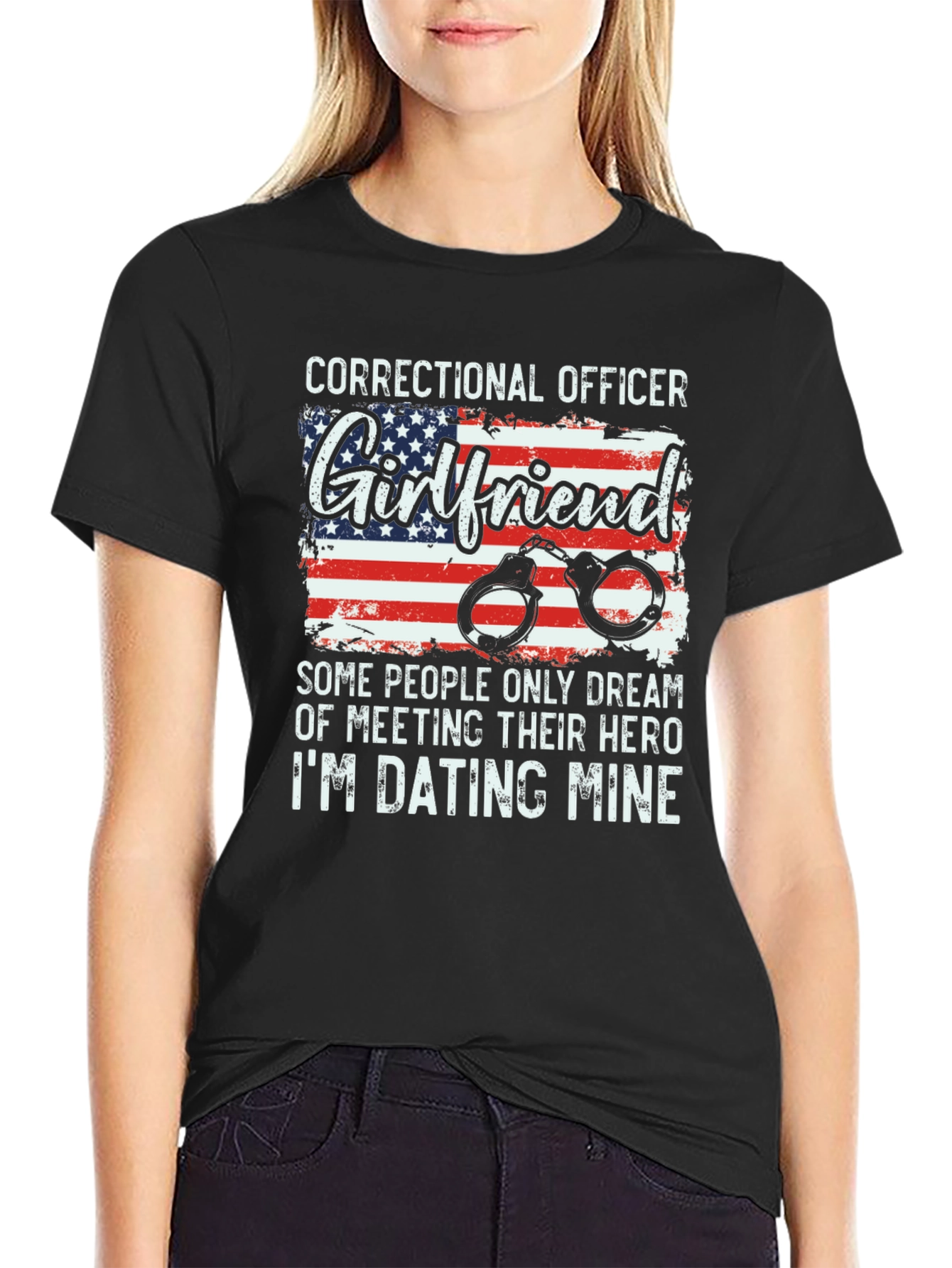 Black Correctional Officer Girlfriend T-Shirt - Hero Dating Tee view 2