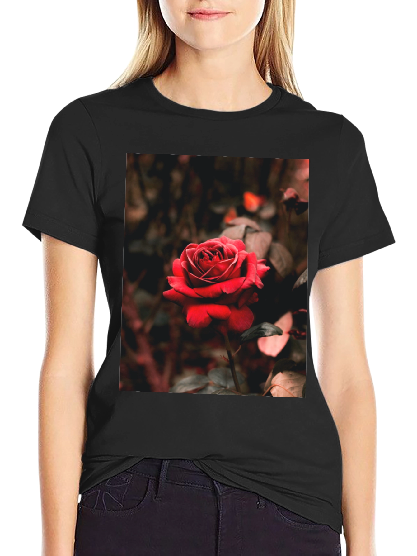 Black Rose Graphic Tee - Black Cotton T-Shirt view 2