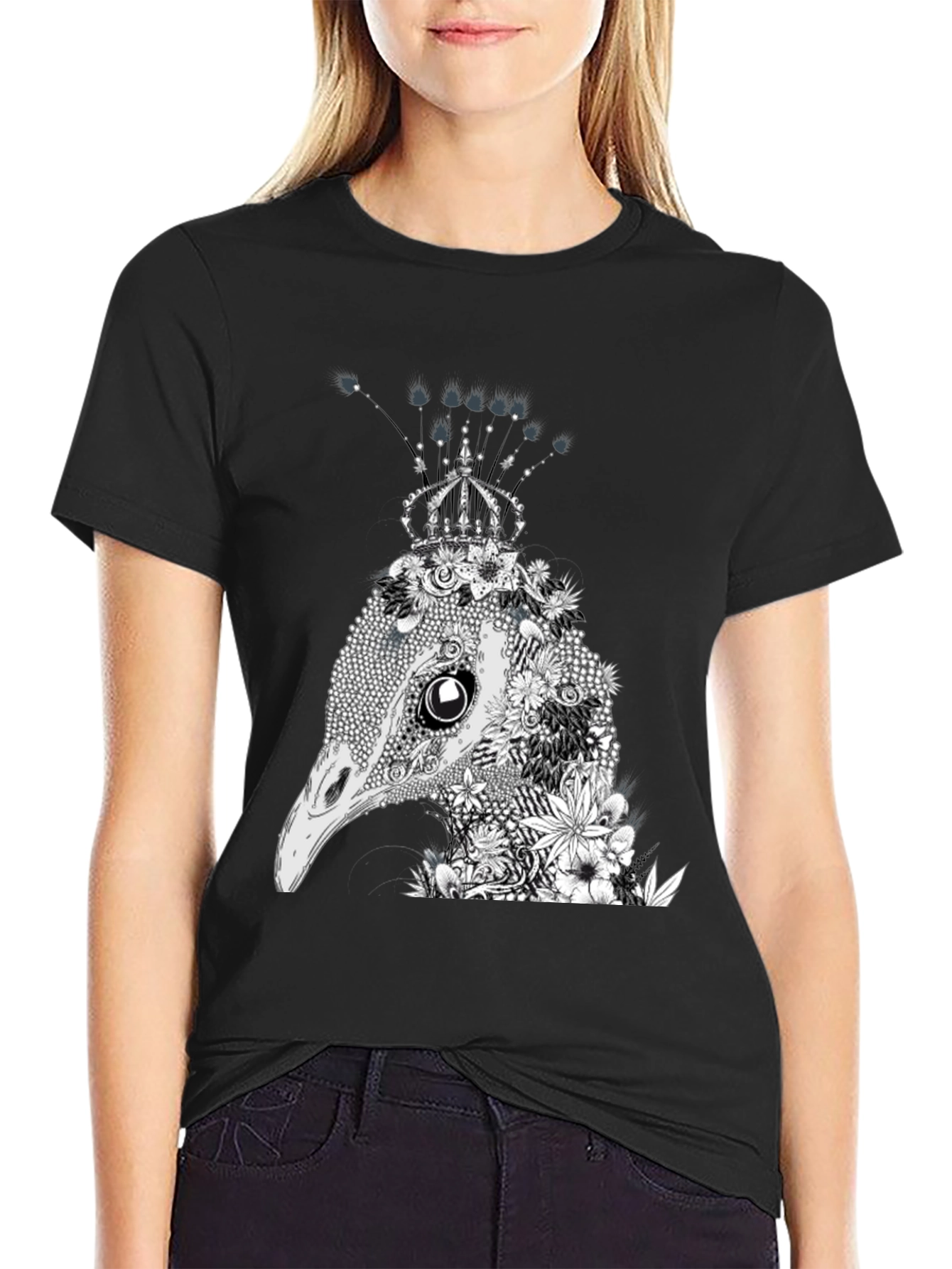 Black Floral Ostrich Crown Graphic Tee view 2