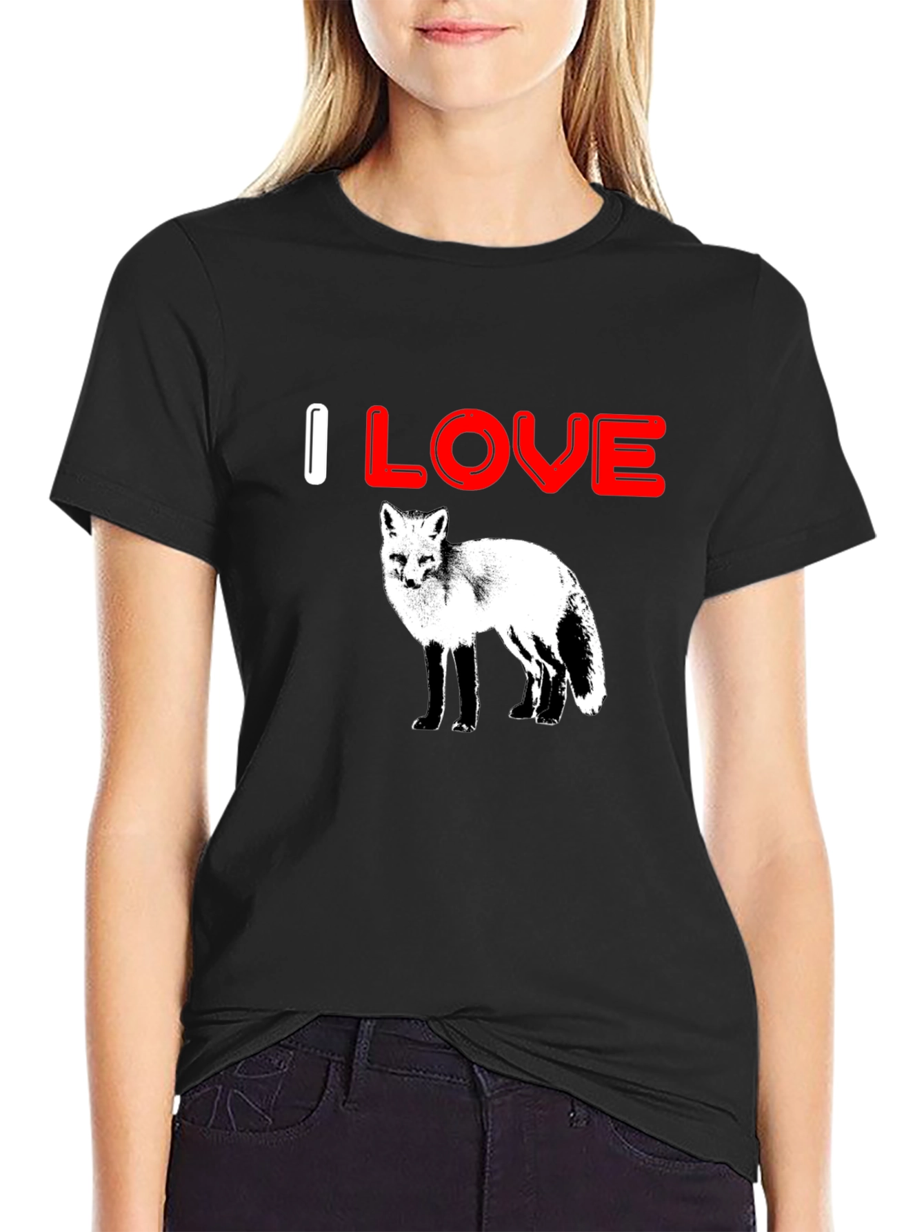 Black I Love Foxes Graphic Tee - Black Cotton T-Shirt view 2