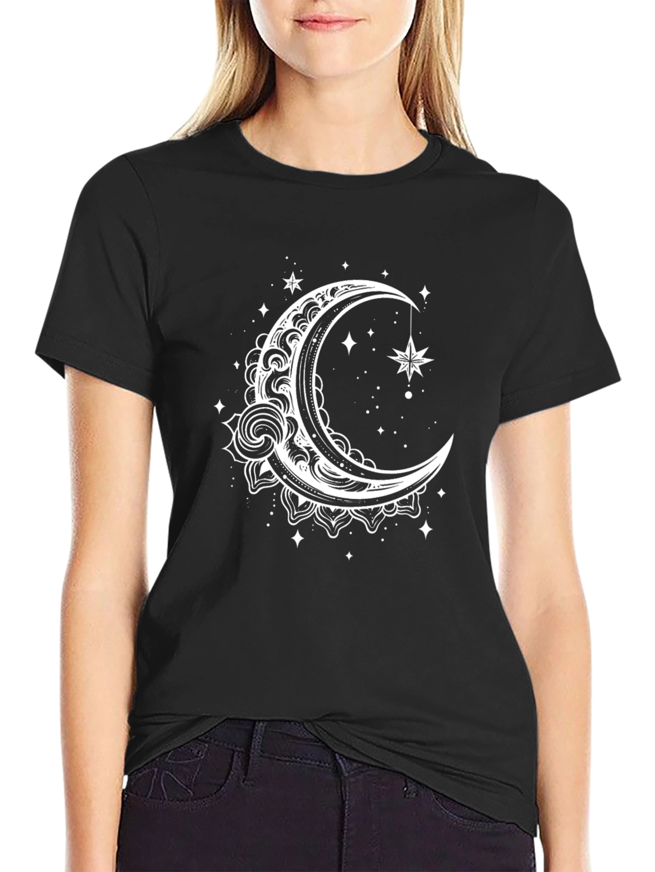 Black Celestial Moon & Star Graphic Tee - Black view 2