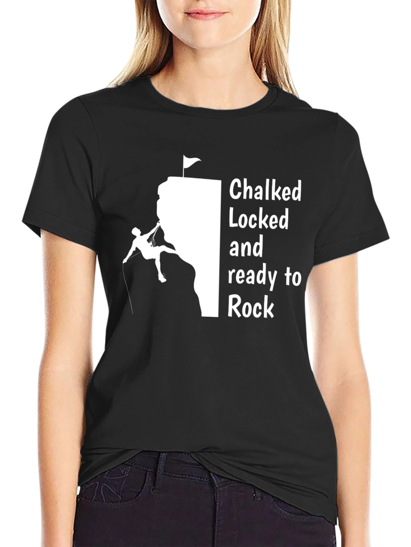 Black Climber Graphic T-Shirt - Chalked, Locked and Ready to Rock view 2