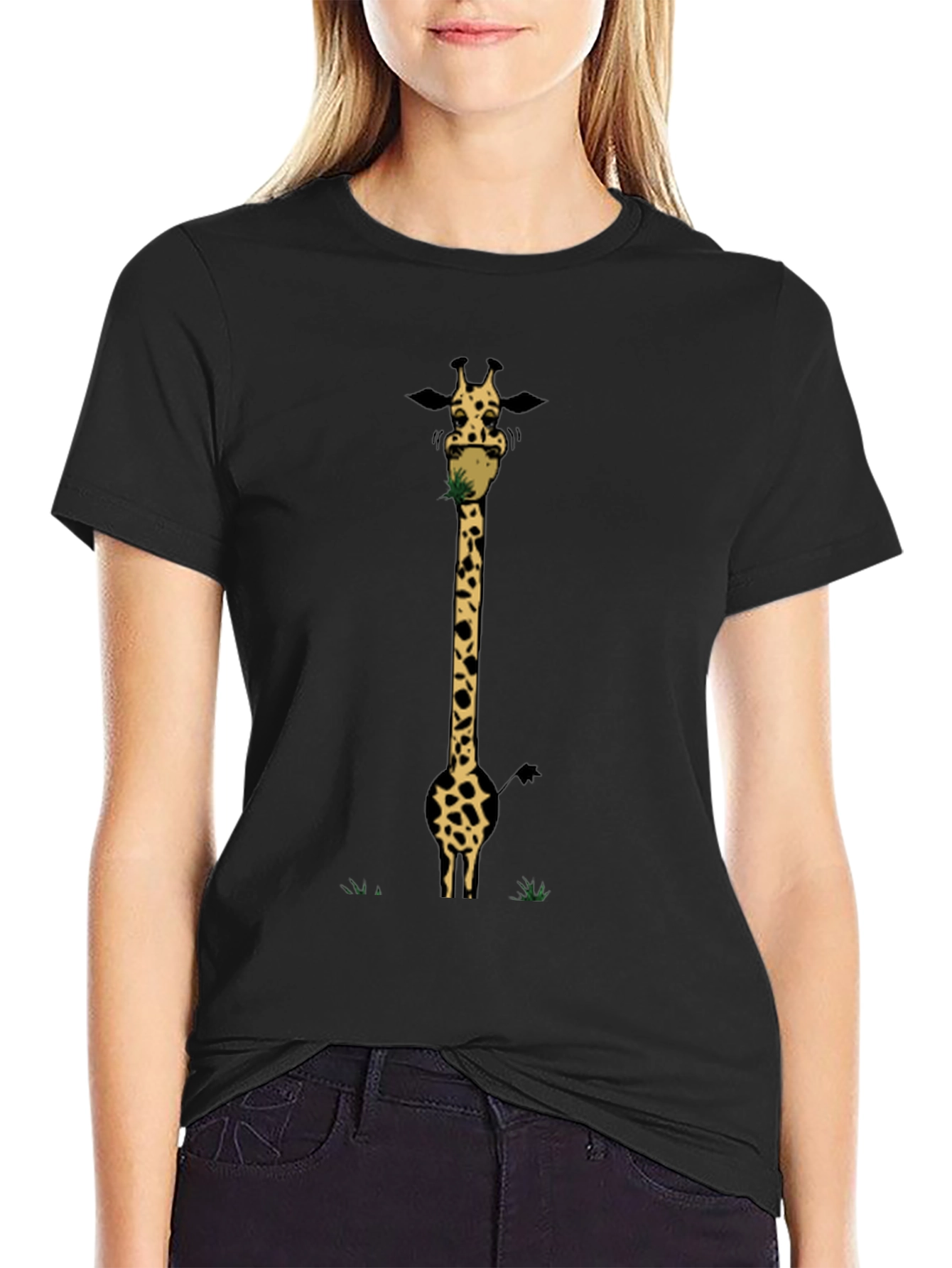 Black Giraffe Eating Grass Graphic Tee view 2