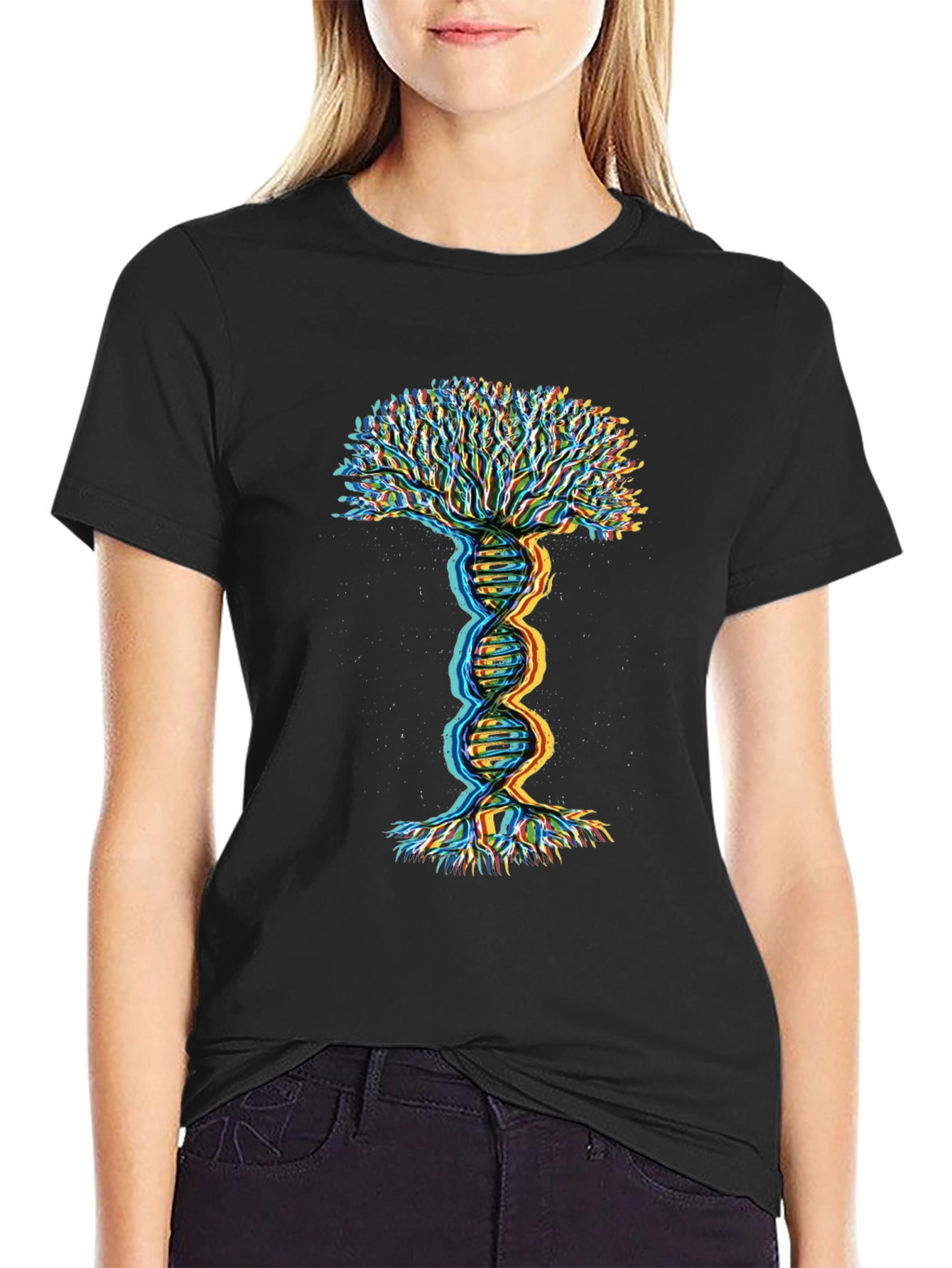 Black DNA Tree of Life Graphic Tee - Black view 2