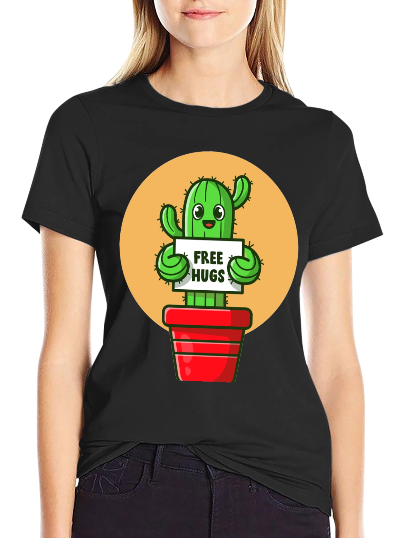 Black Cactus Free Hugs Graphic Tee view 2