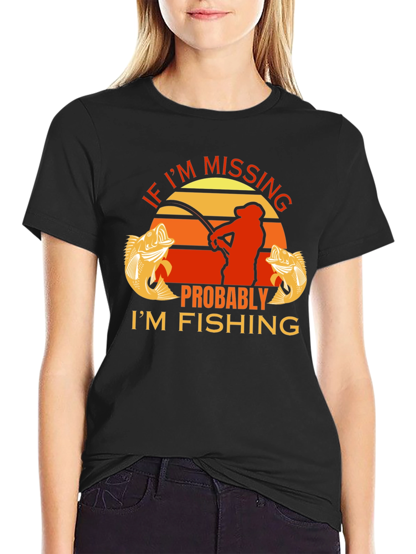 Black Funny Fishing T-Shirt - If I'm Missing, I'm Fishing view 2