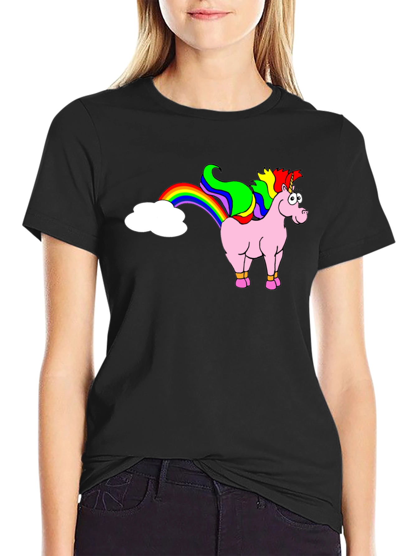 Black Unicorn Rainbow Funny Graphic Tee view 2