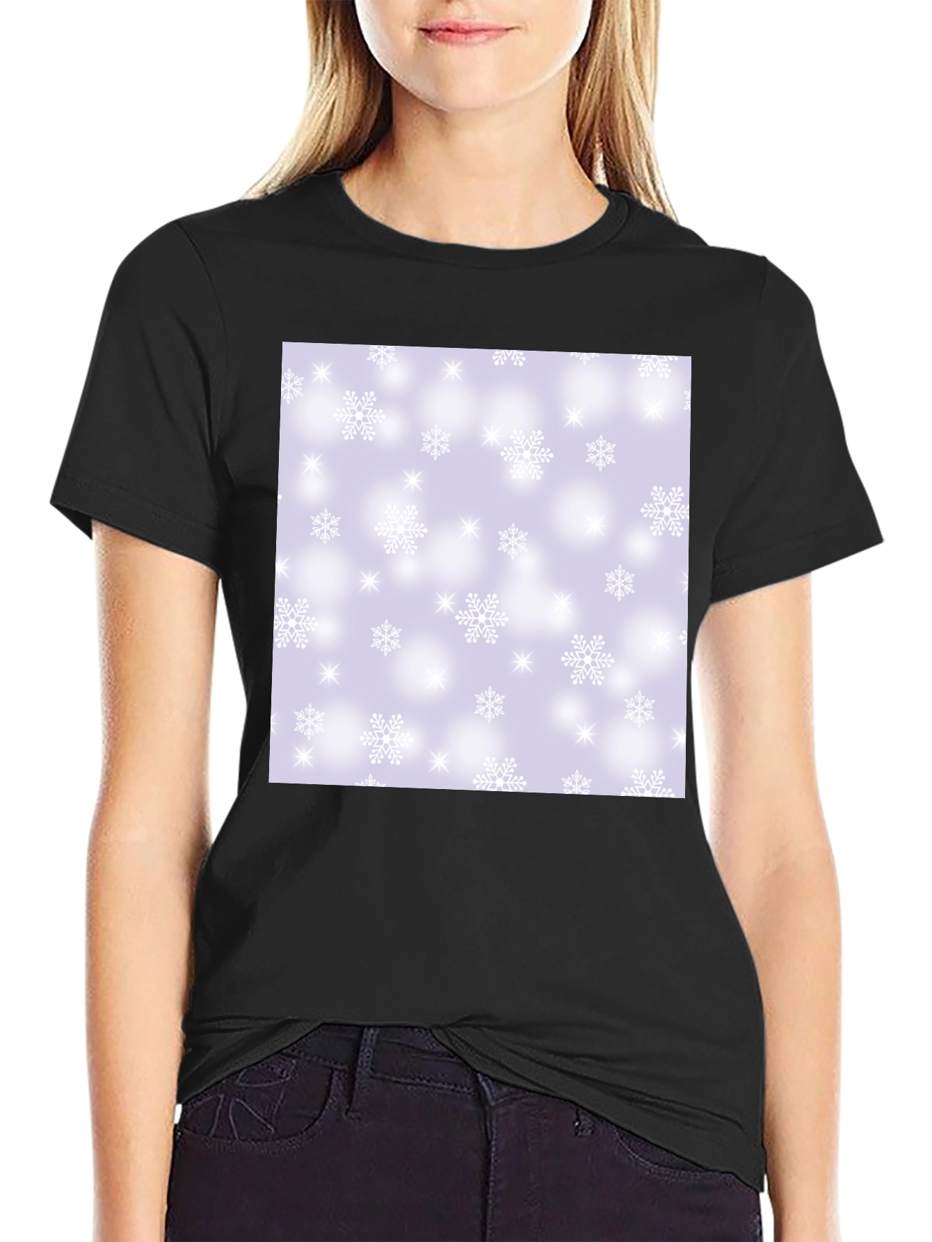 Black Snowflake Pattern T-Shirt view 2