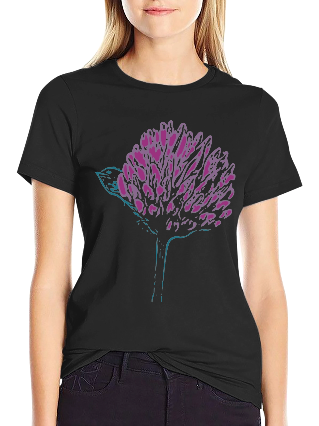 Black Modern Graphic Tee - Abstract Bird & Bloom view 2