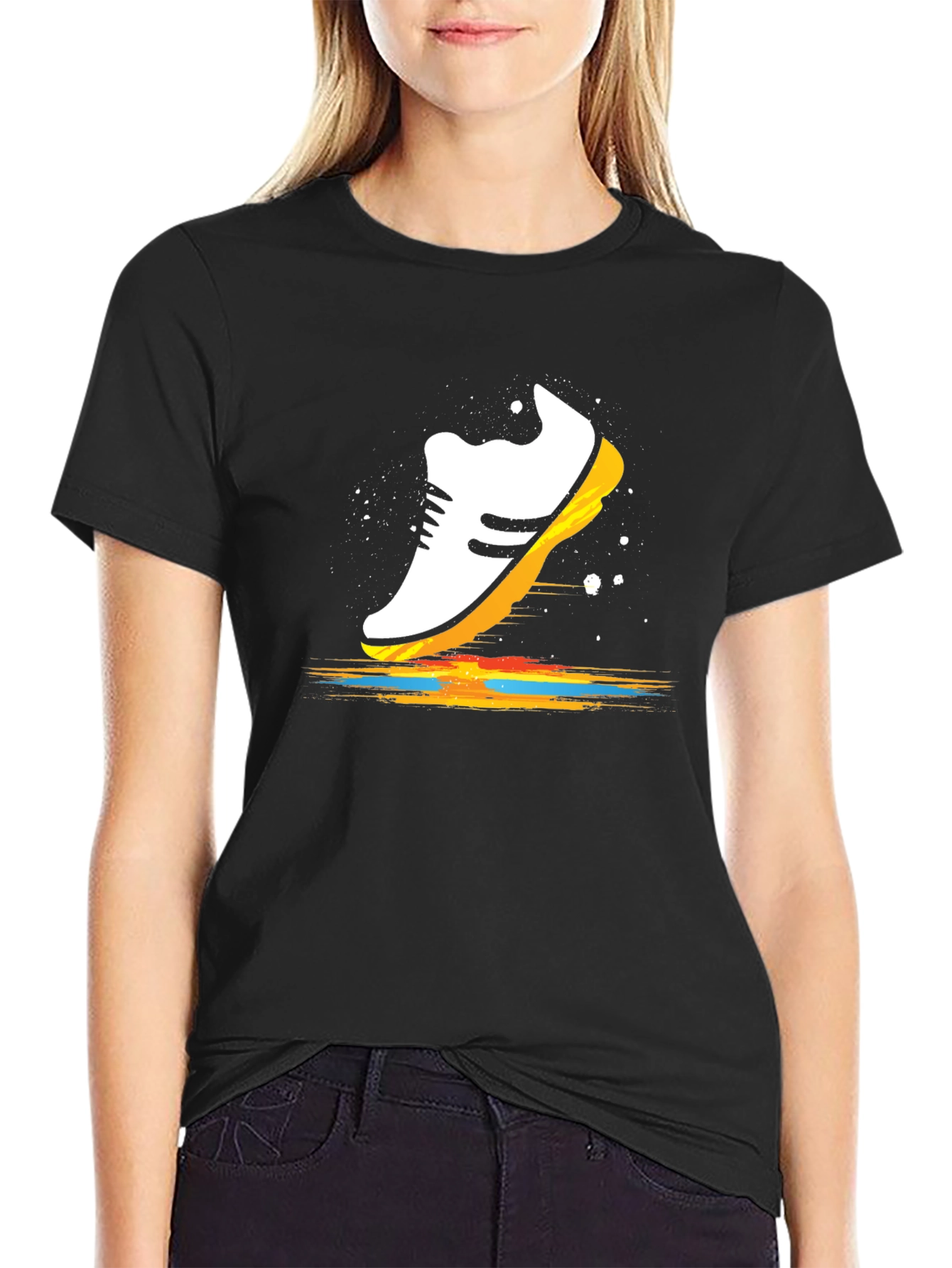 Black Running Shoe Graphic Tee - Black Cotton view 2