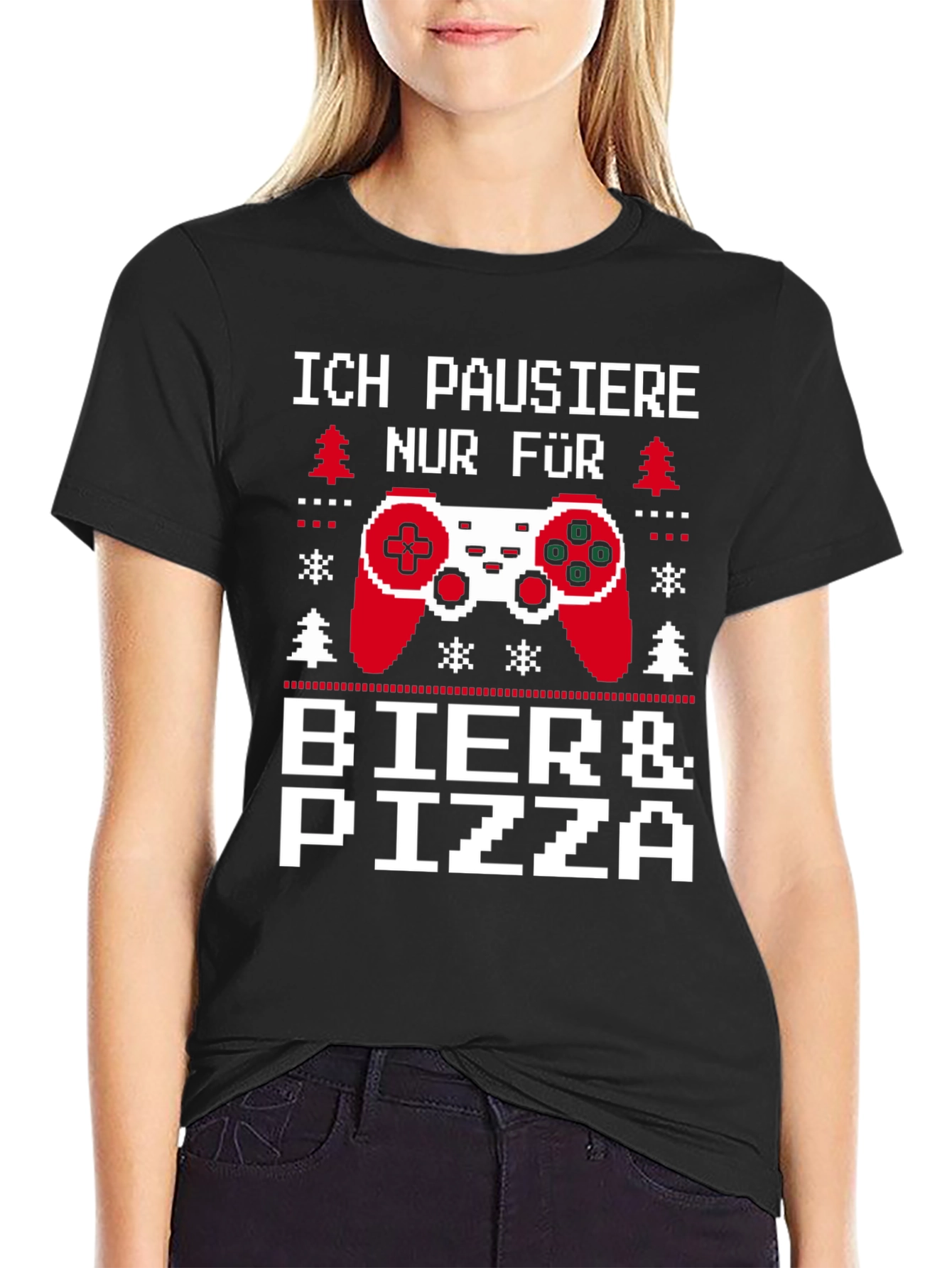 Black Gamer Beer & Pizza T-Shirt - Ich Pausiere Nur Fur view 2