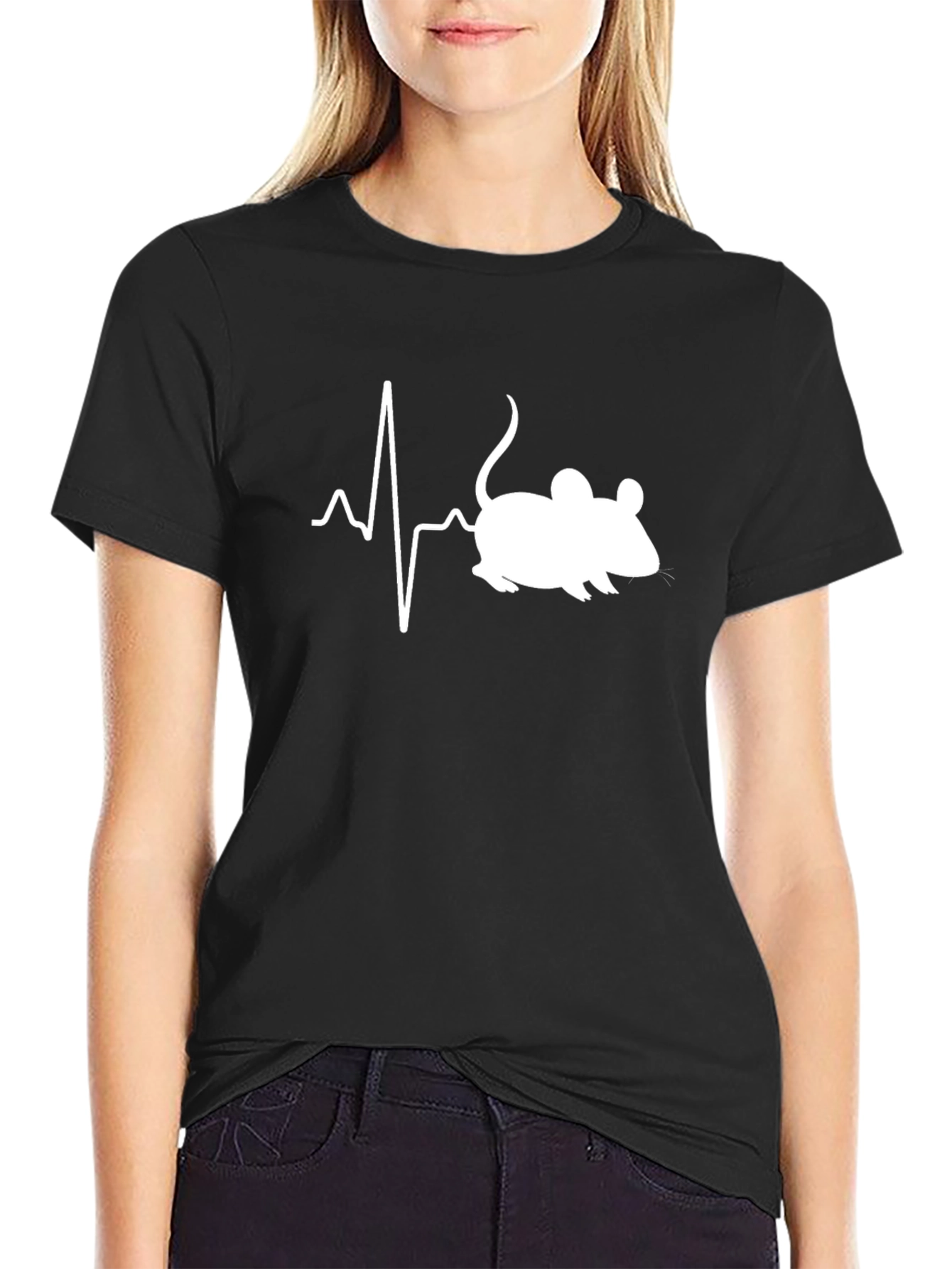 Black Mouse Heartbeat T-Shirt - Black Graphic Tee view 2
