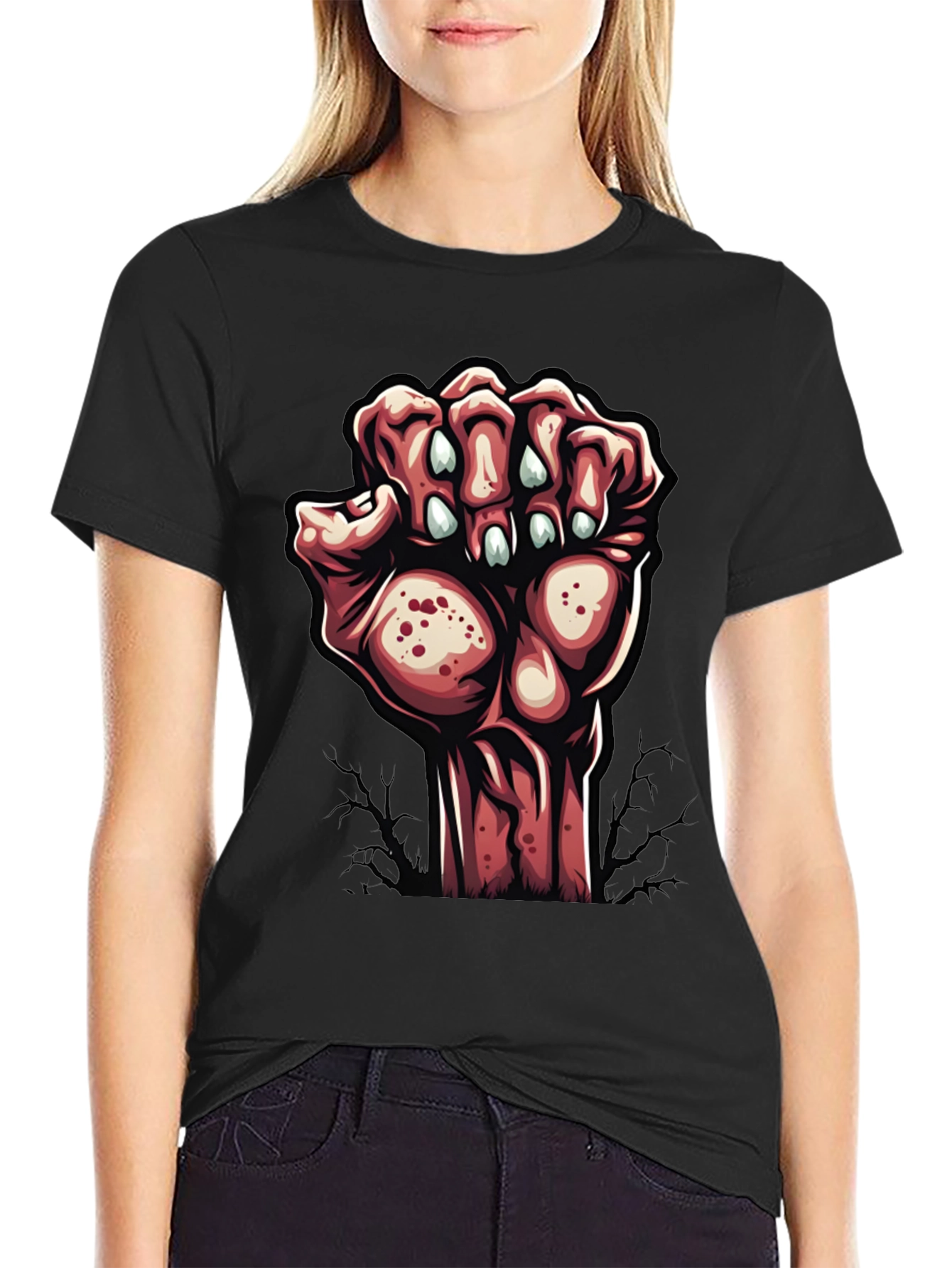 Black Zombie Hand Graphic Tee - Unique Halloween Style view 2