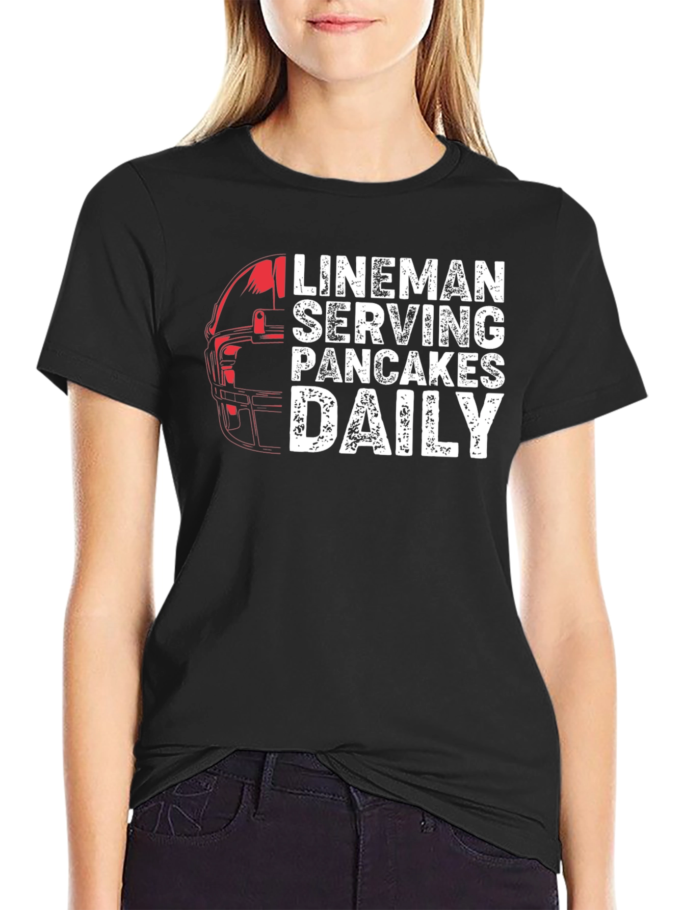 Black Lineman Serving Pancakes Daily Black T-Shirt view 2