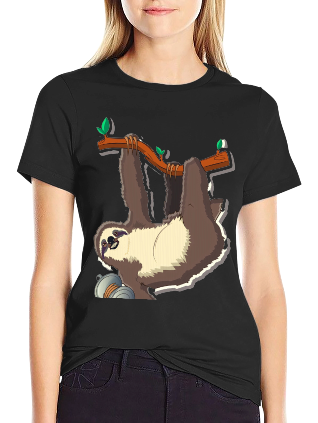 Black Sloth on Branch Graphic T-Shirt - Men's Black Tee view 2