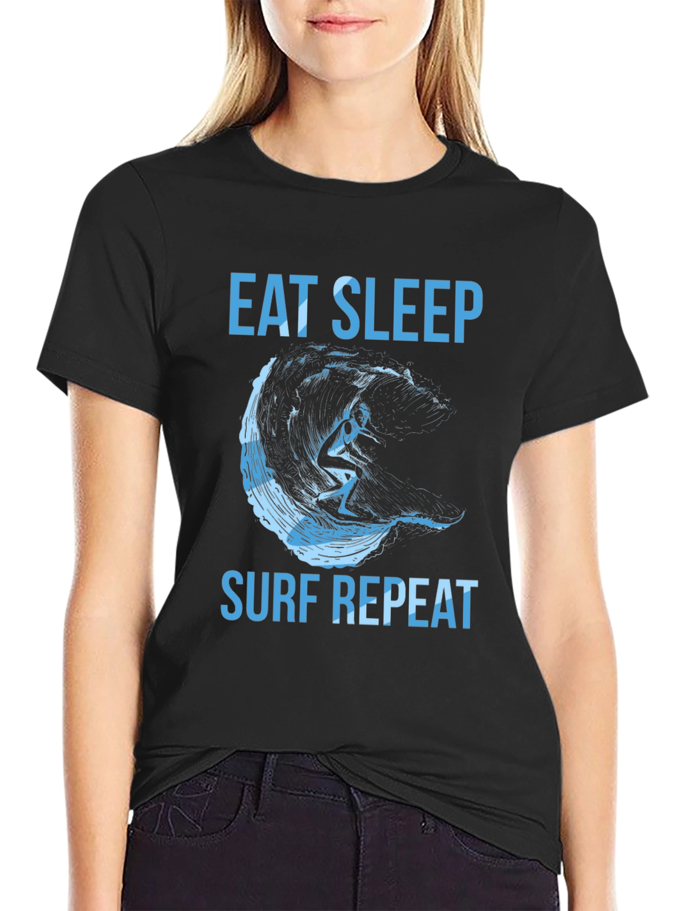 Black Eat Sleep Surf Repeat Graphic Tee view 2
