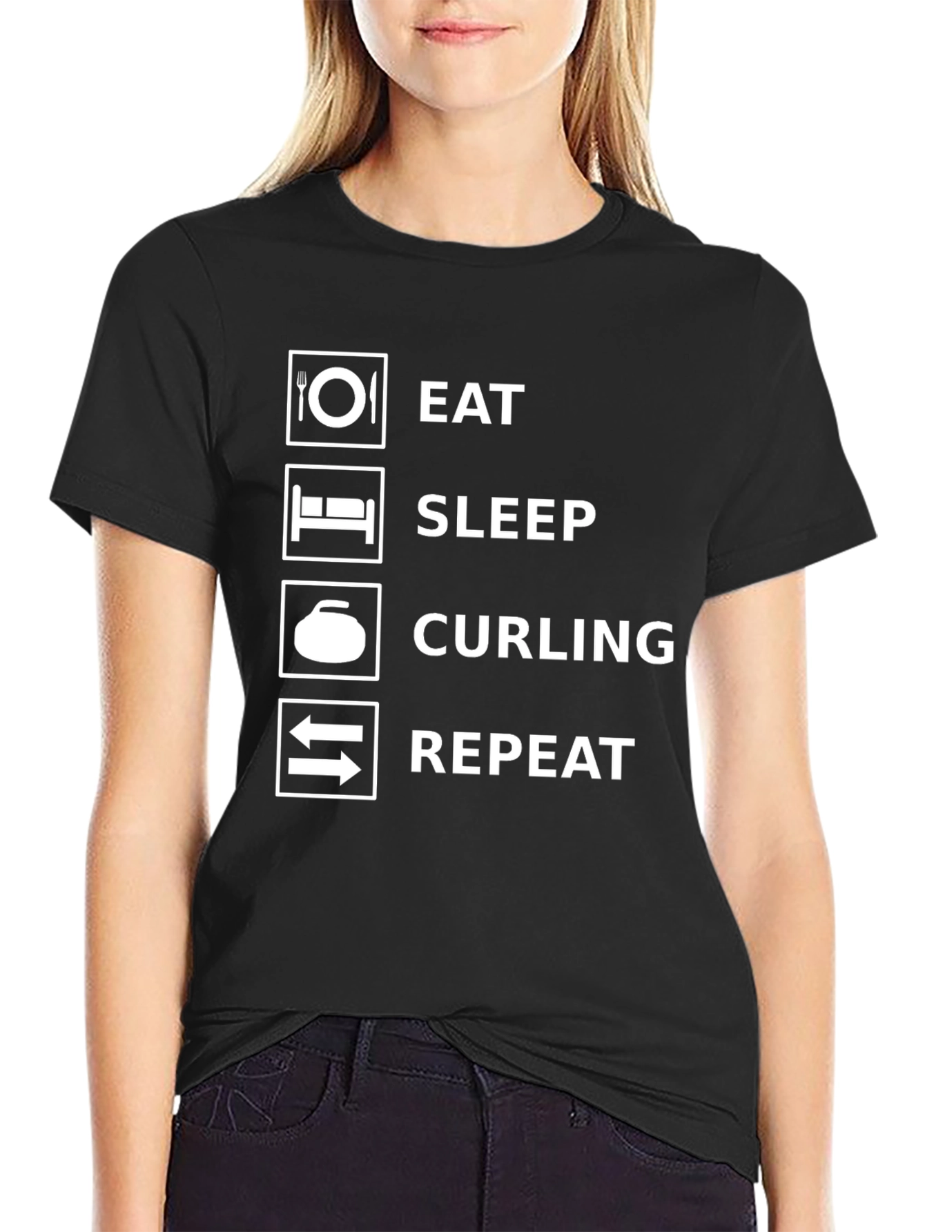Black Eat Sleep Curling Repeat T-Shirt view 2