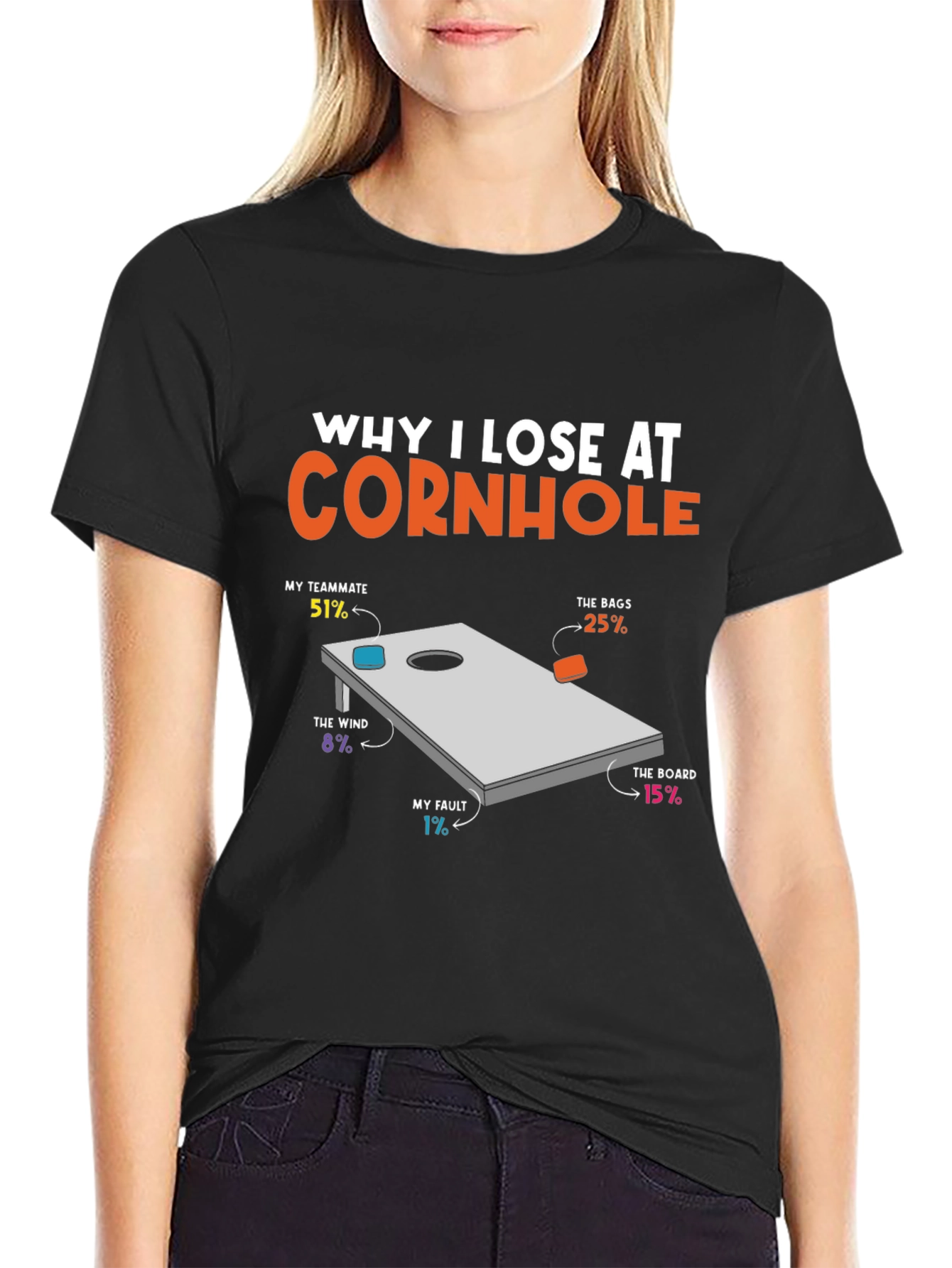 Black Funny Cornhole T-Shirt - Blame Your Losses! view 2