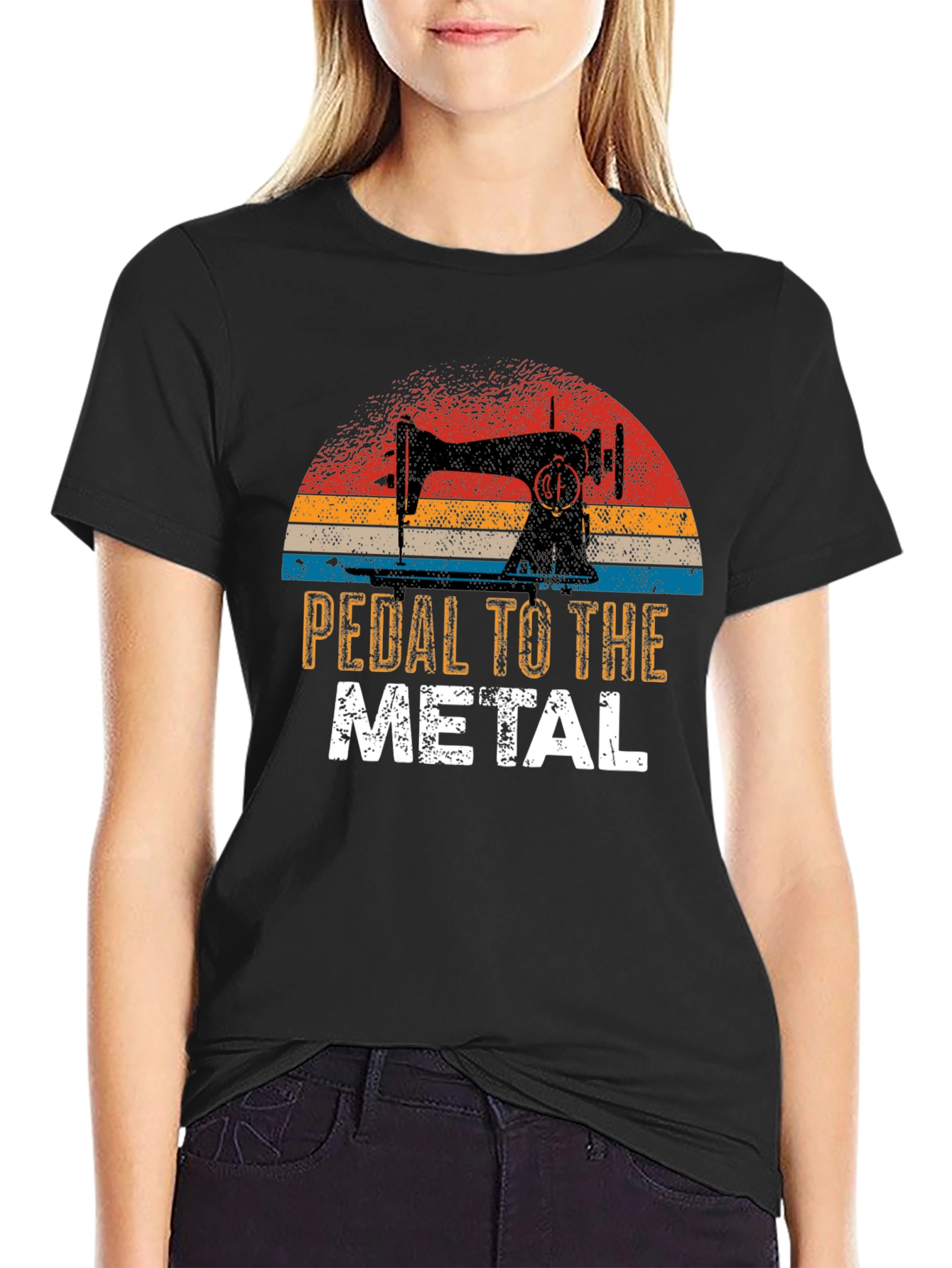 Black Pedal to the Metal Sewing Machine Graphic T-Shirt view 2