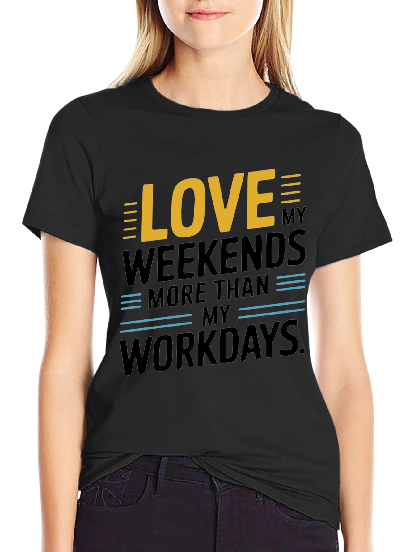 Black Love My Weekends Graphic Tee - Black Cotton view 2