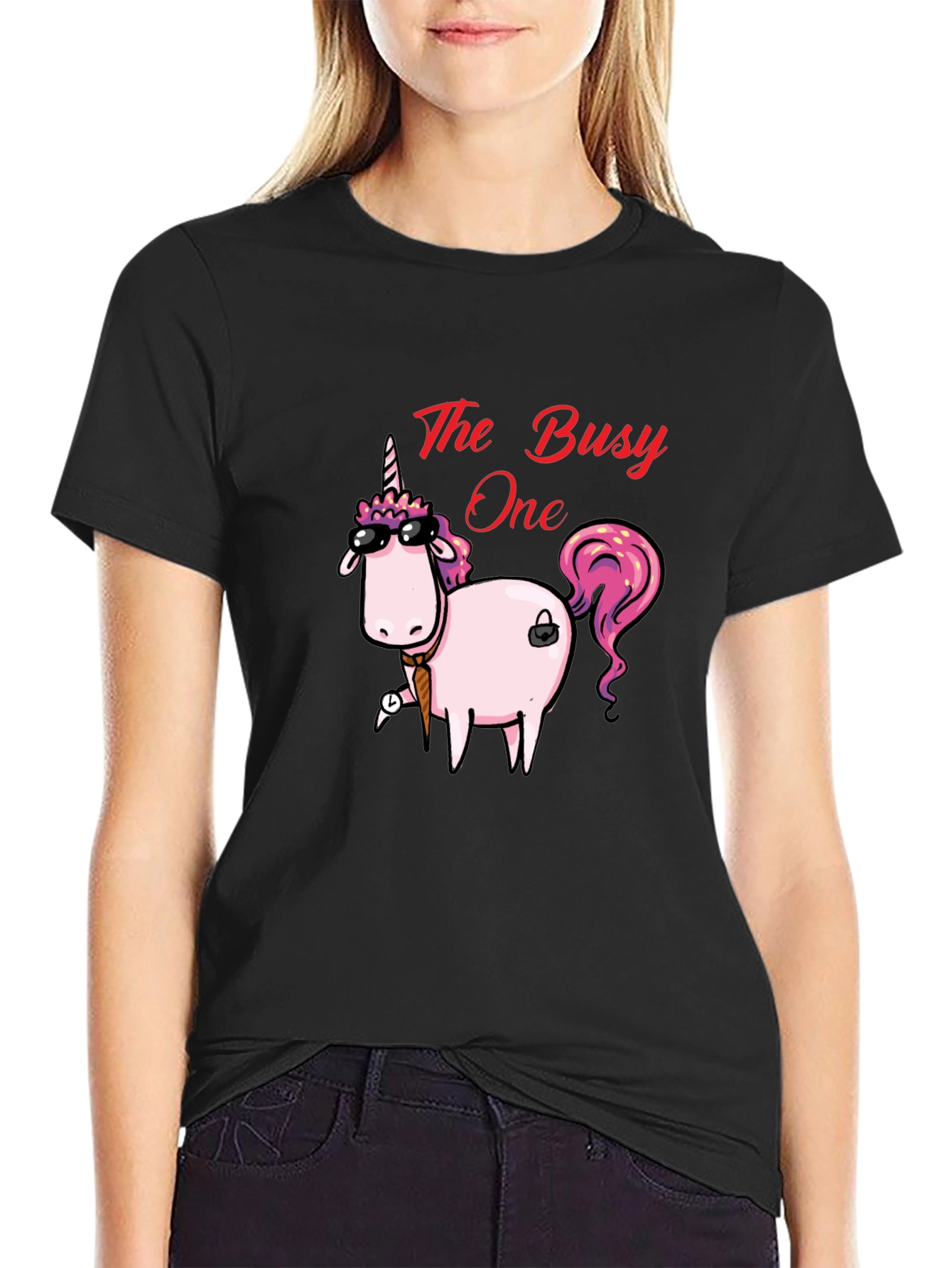 Black The Busy One Unicorn Graphic T-Shirt view 2