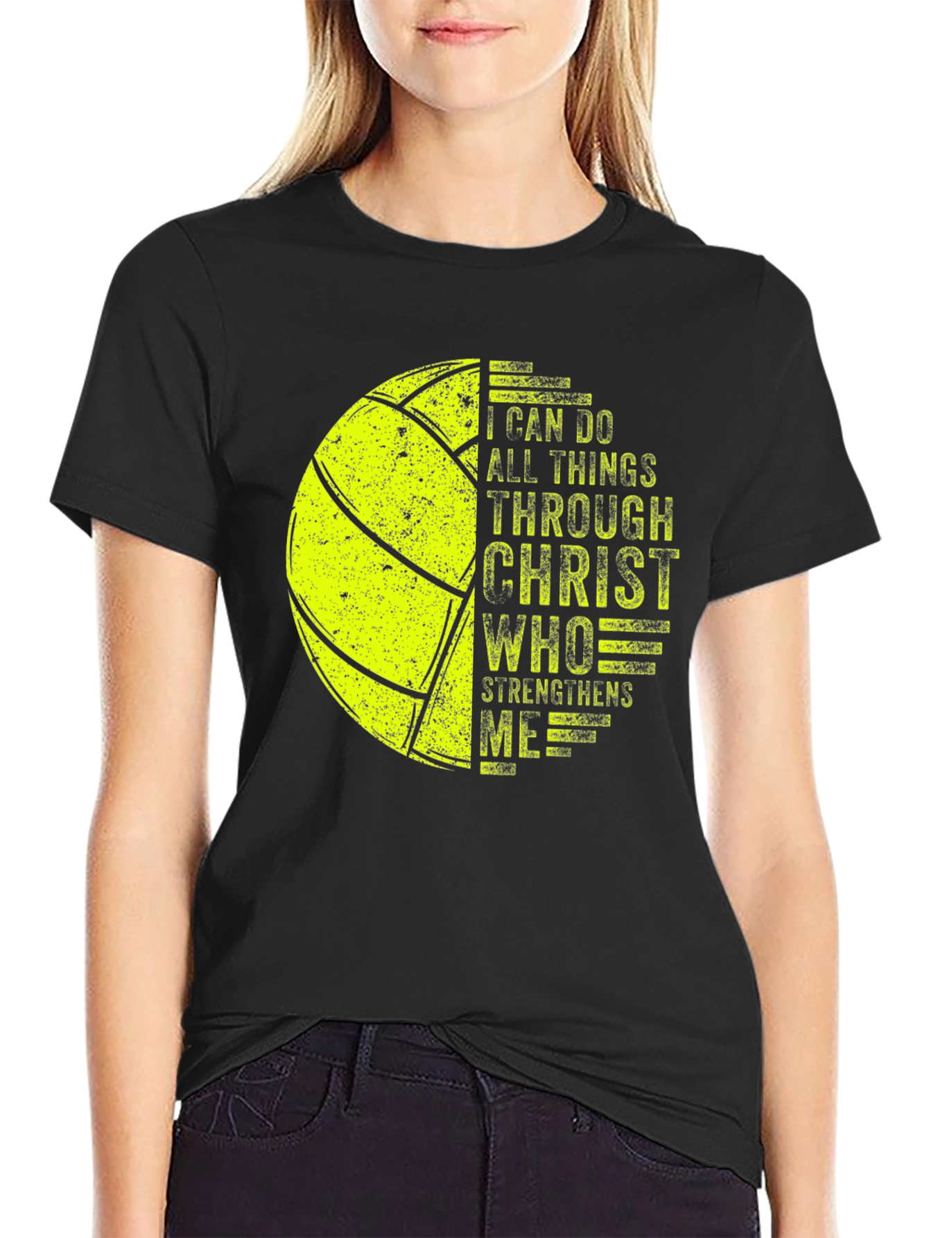 Black Volleyball Christian T-Shirt - I Can Do All Things Through Christ view 2