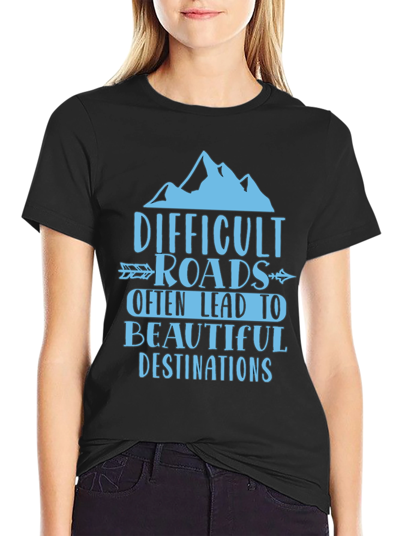 Black Difficult Roads Graphic Tee - Adventure Awaits view 2