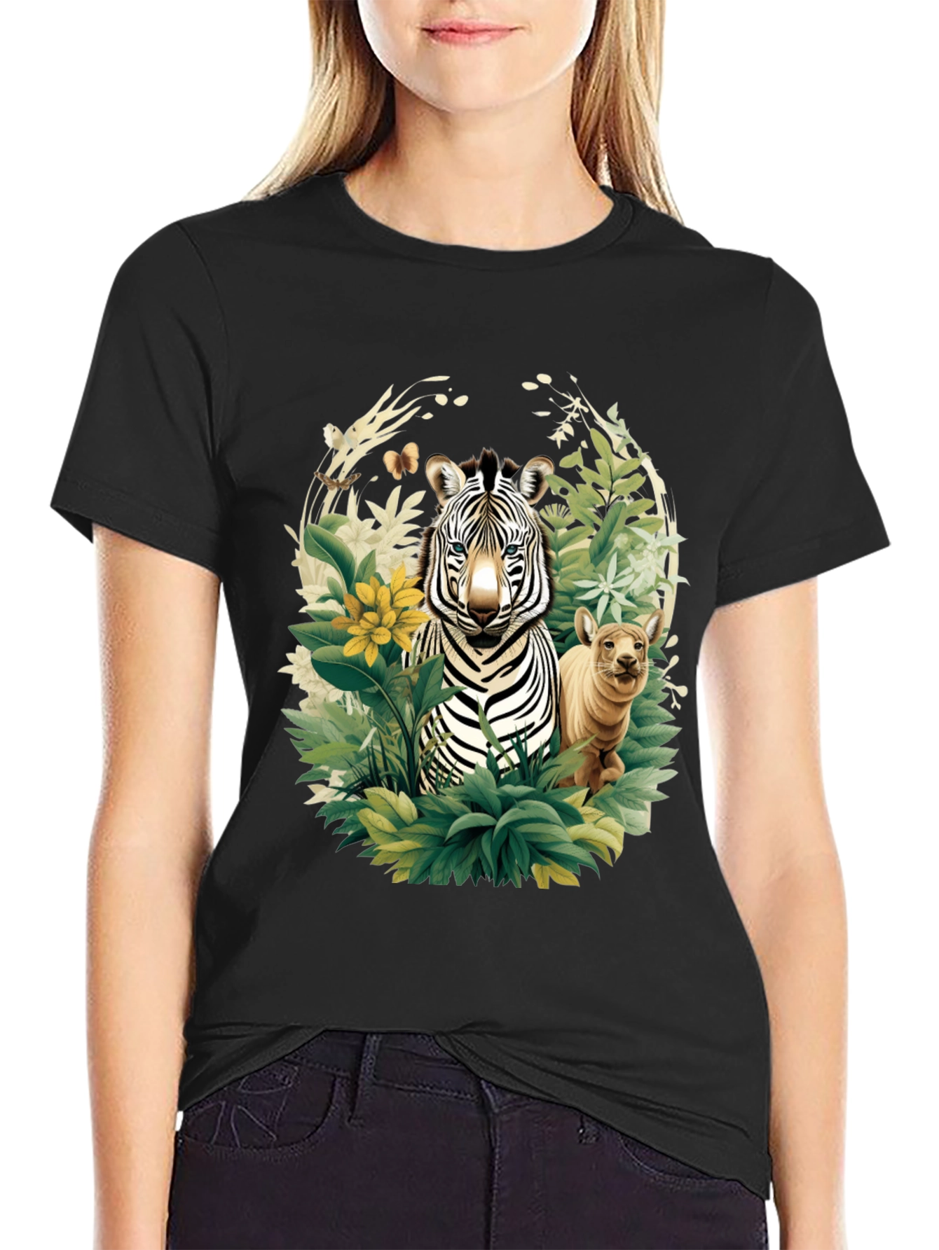 Black Zebra & Cub Wildlife T-Shirt - Unique Animal Design view 2