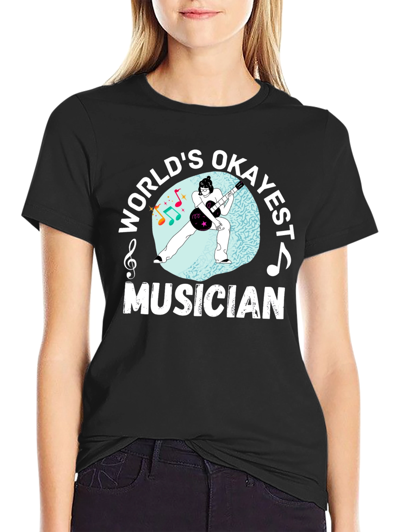 Black World's Okayest Musician Black Graphic Tee view 2