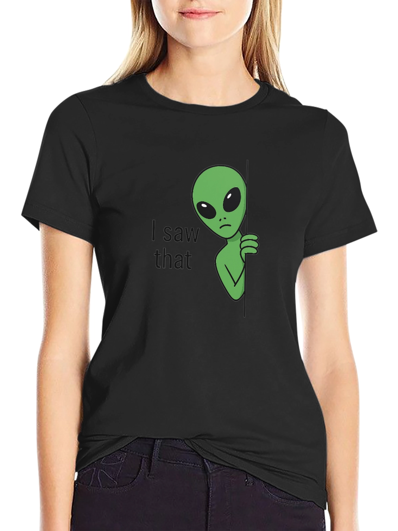 Black I Saw That Alien Graphic Tee - Black Cotton Blend view 2