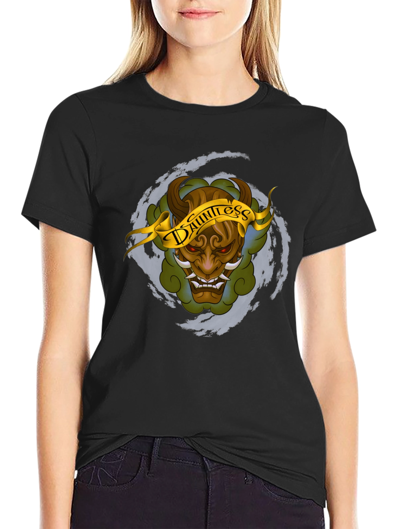 Black Dauntless Oni Mask Graphic T-Shirt view 2