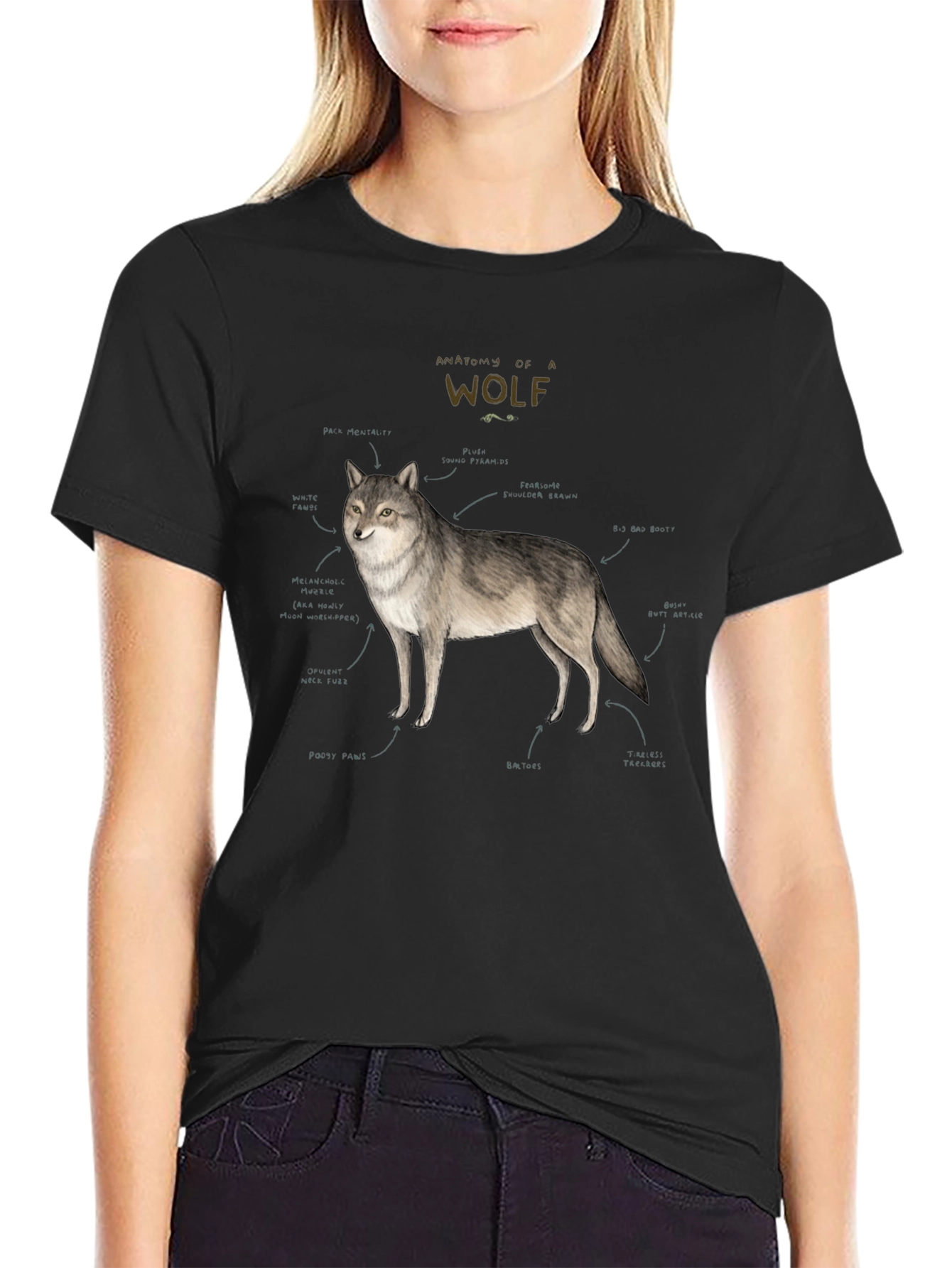 Black Anatomy of a Wolf Graphic T-Shirt view 2