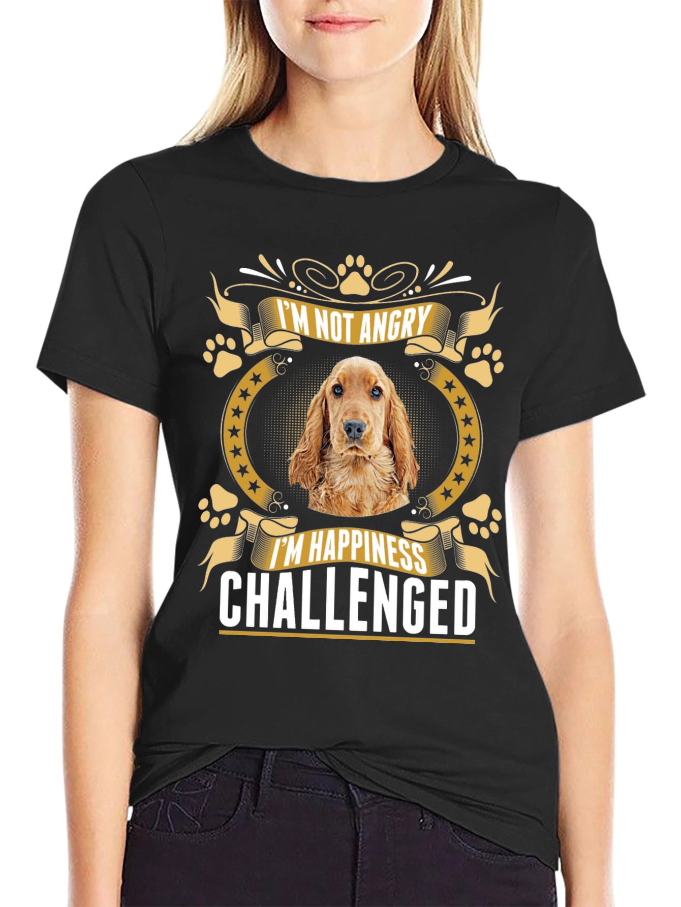 Black Dog Lover T-Shirt - I'm Not Angry, Happiness Challenged view 2