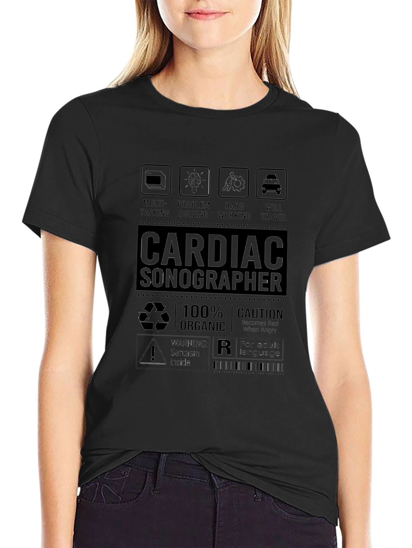 Black Cardiac Sonographer T-Shirt - Multi-Tasking, Problem Solving, Hard Working view 2