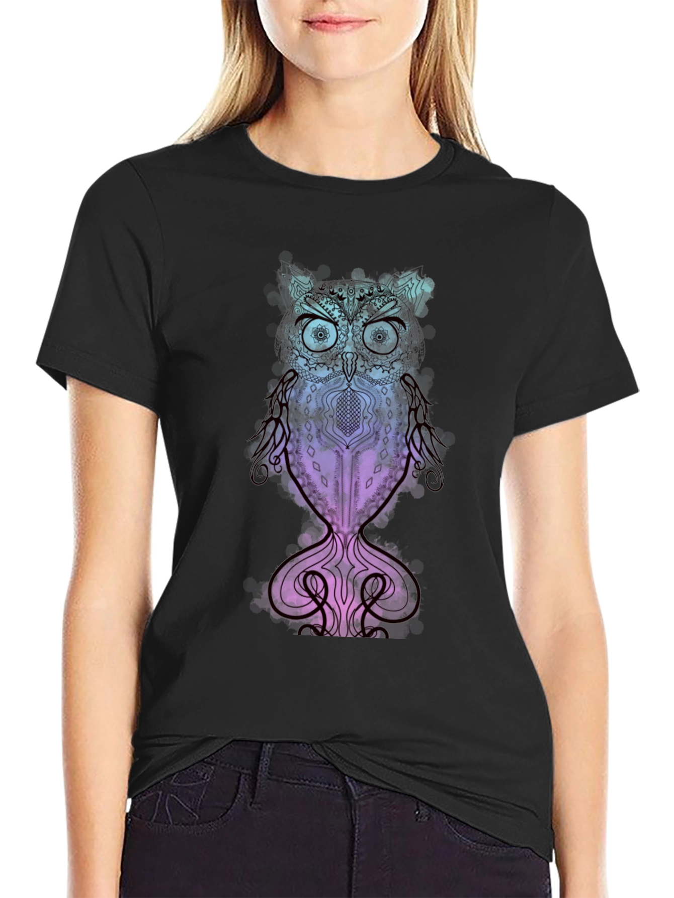 Black Owl Graphic T-Shirt - Unique Design view 2