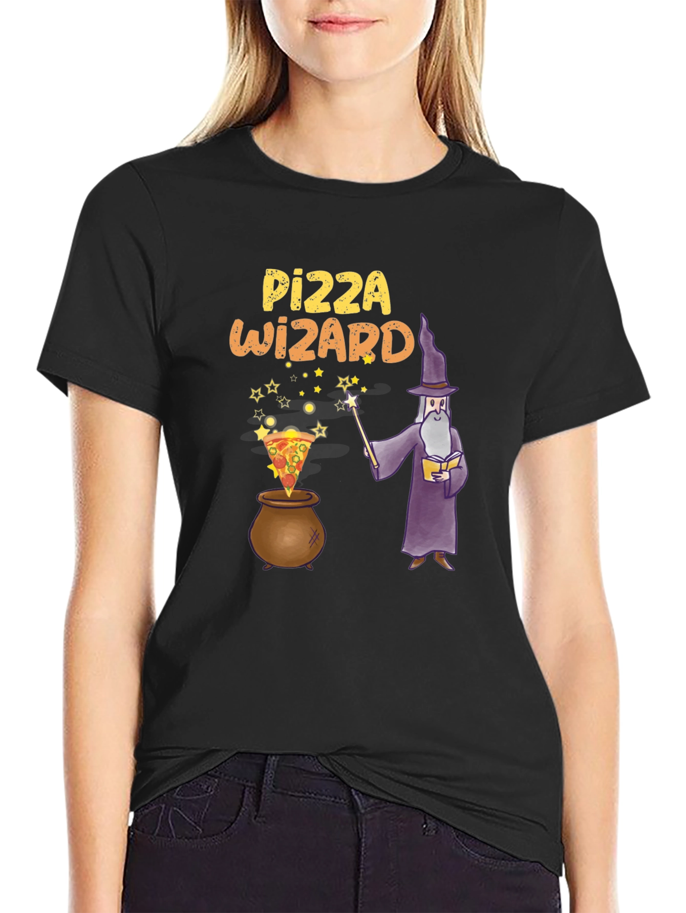 Black Pizza Wizard Graphic T-Shirt view 2