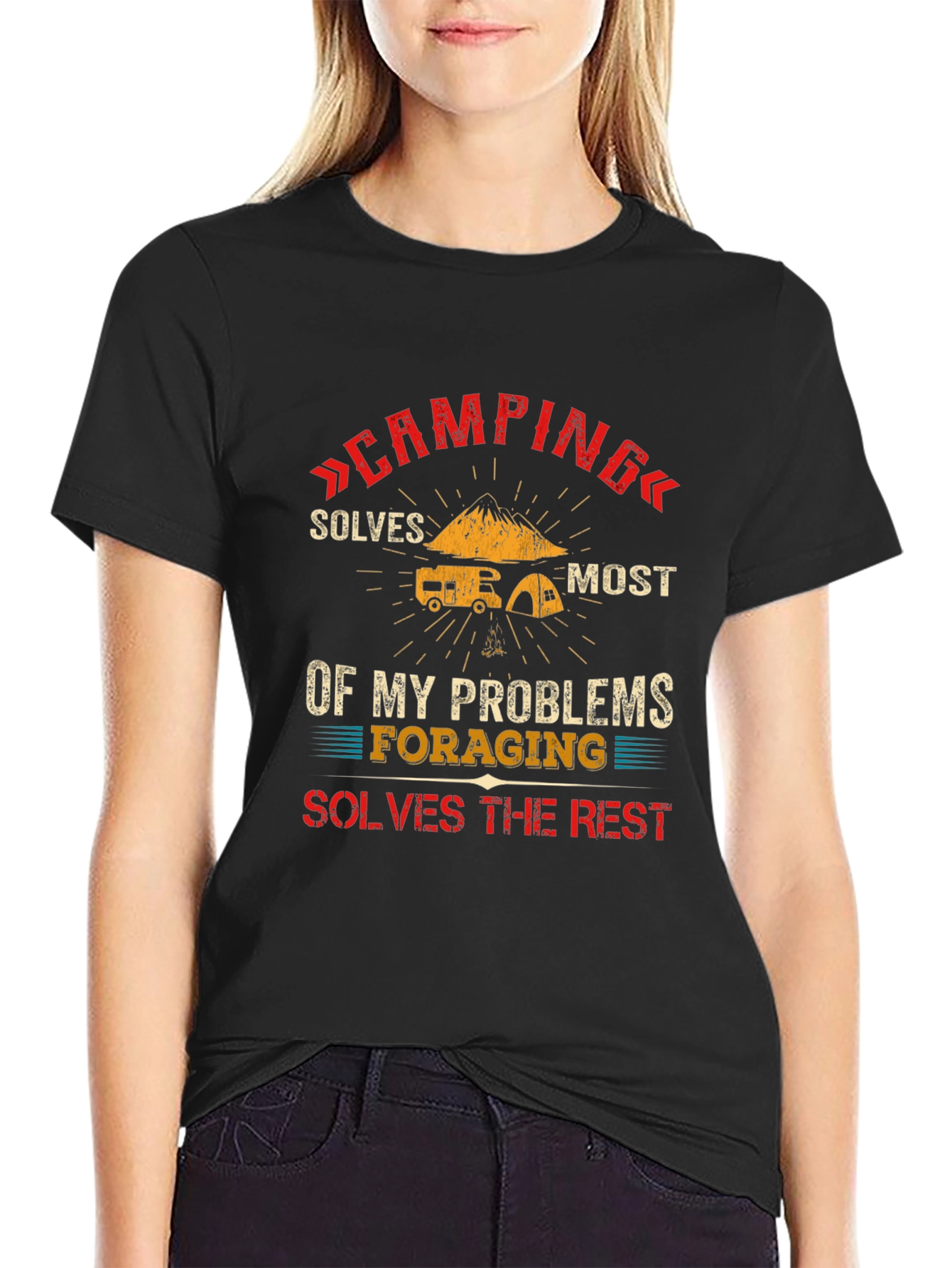 Black Camping Solves Most Problems T-Shirt view 2