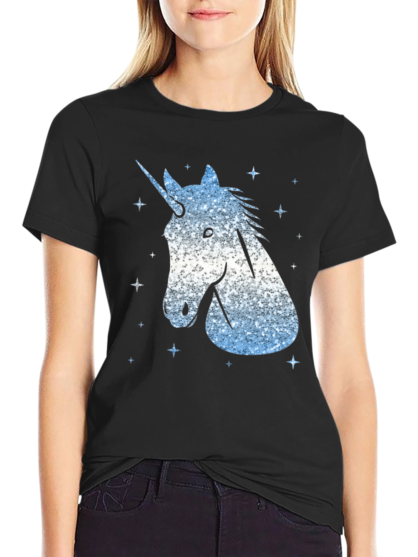 Black Unicorn Glitter Graphic Tee - Men's Black T-Shirt view 2