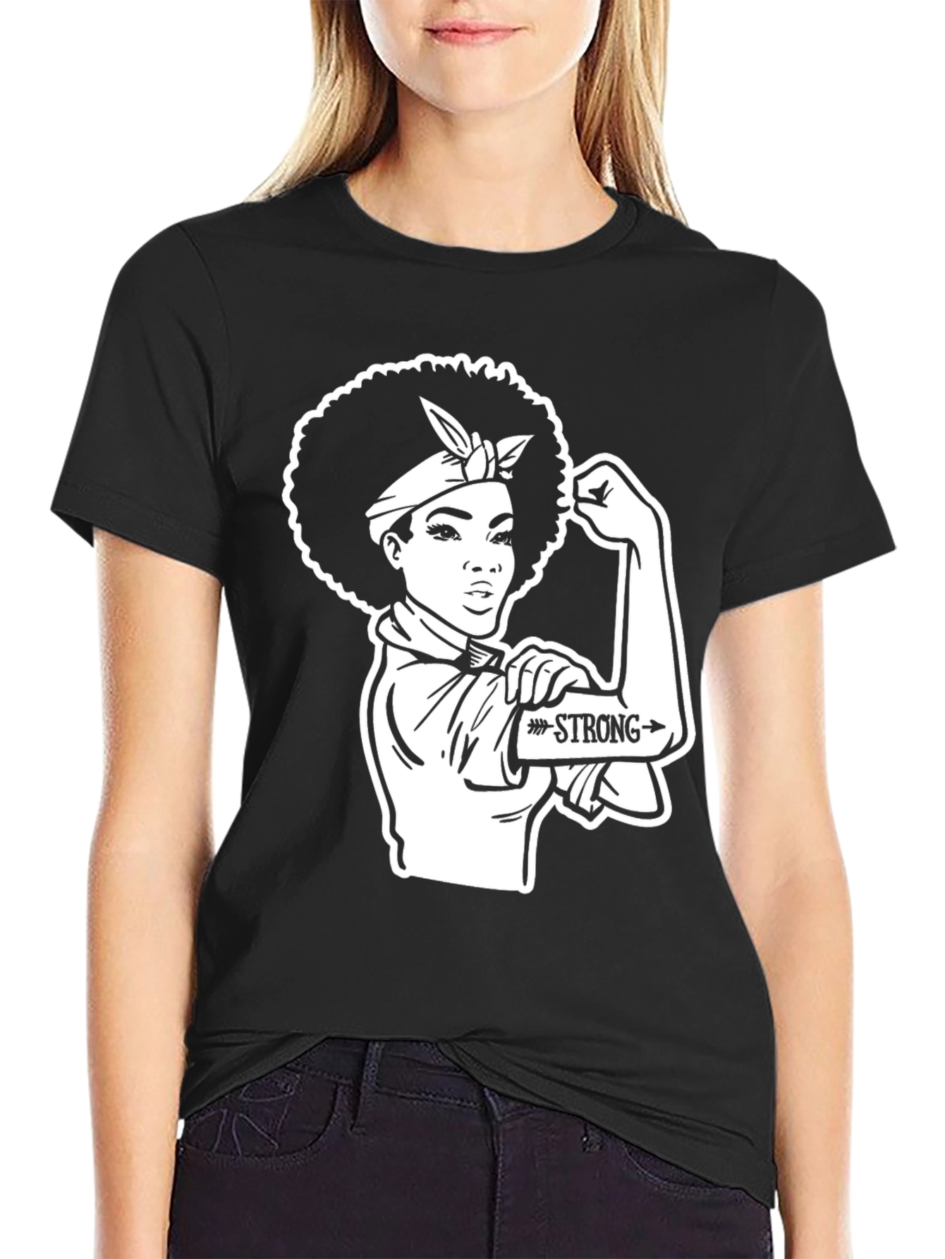 Black Empowered Woman T-Shirt - Rosie the Riveter Style view 2
