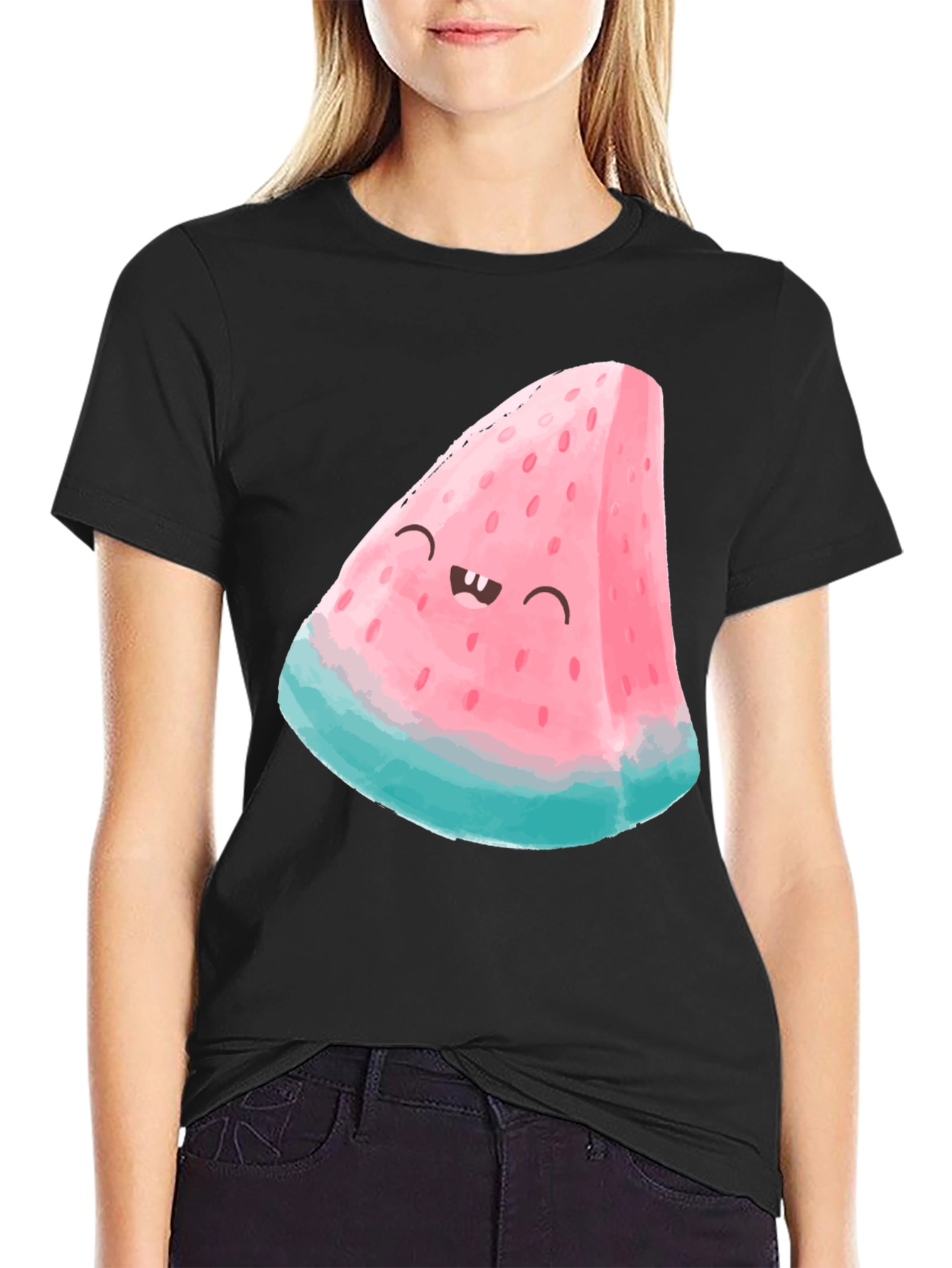 Black Funny Watermelon Slice Graphic Tee - Black view 2
