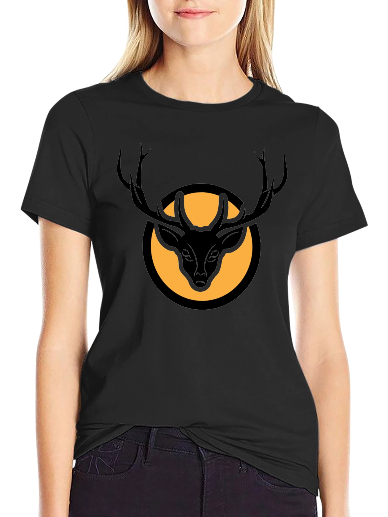 Black Stag Graphic Tee - Black Deer Circle Design view 2